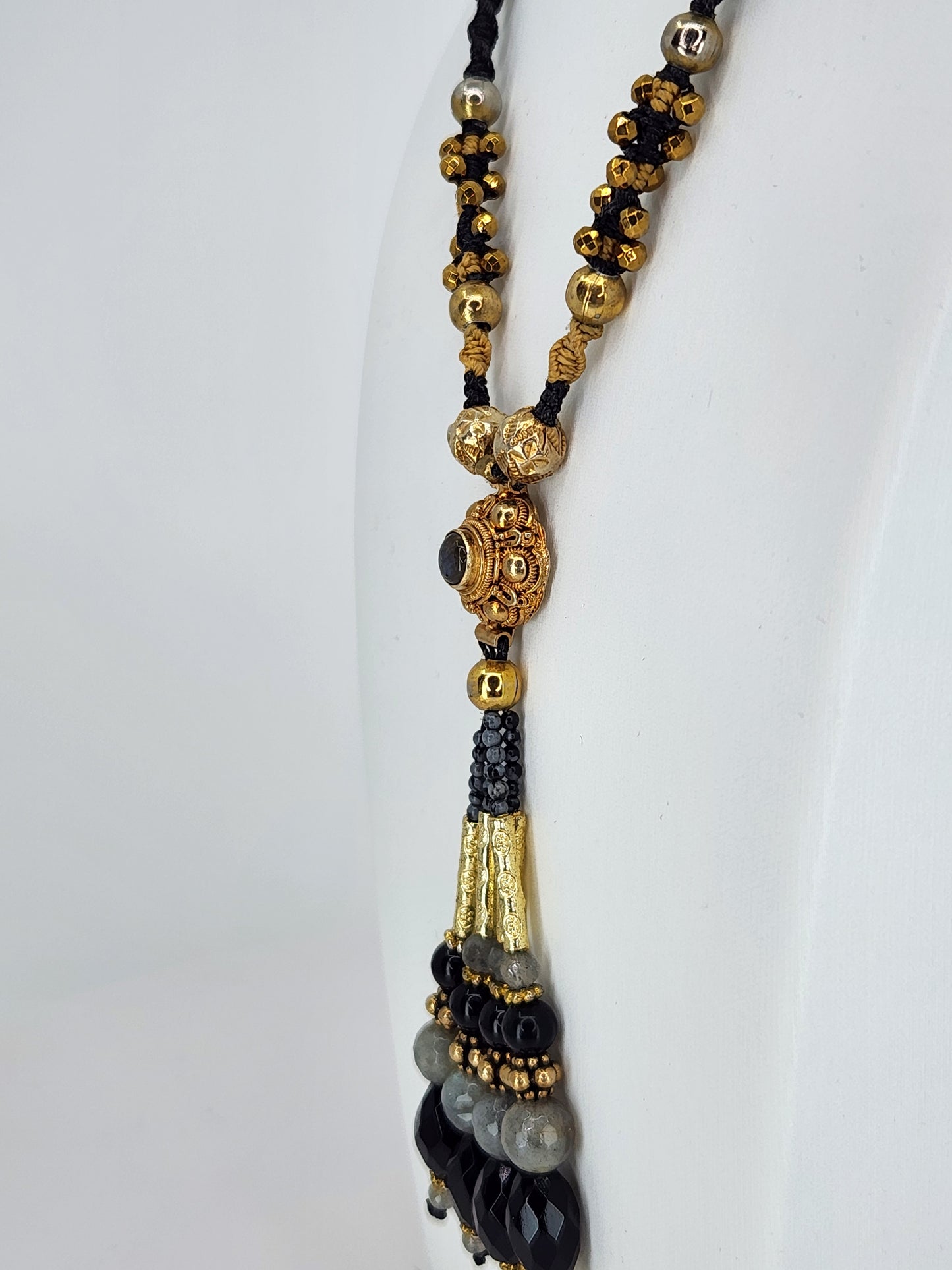 Isha Elafi - Labradorite and Black Onyx Beaded Tassel