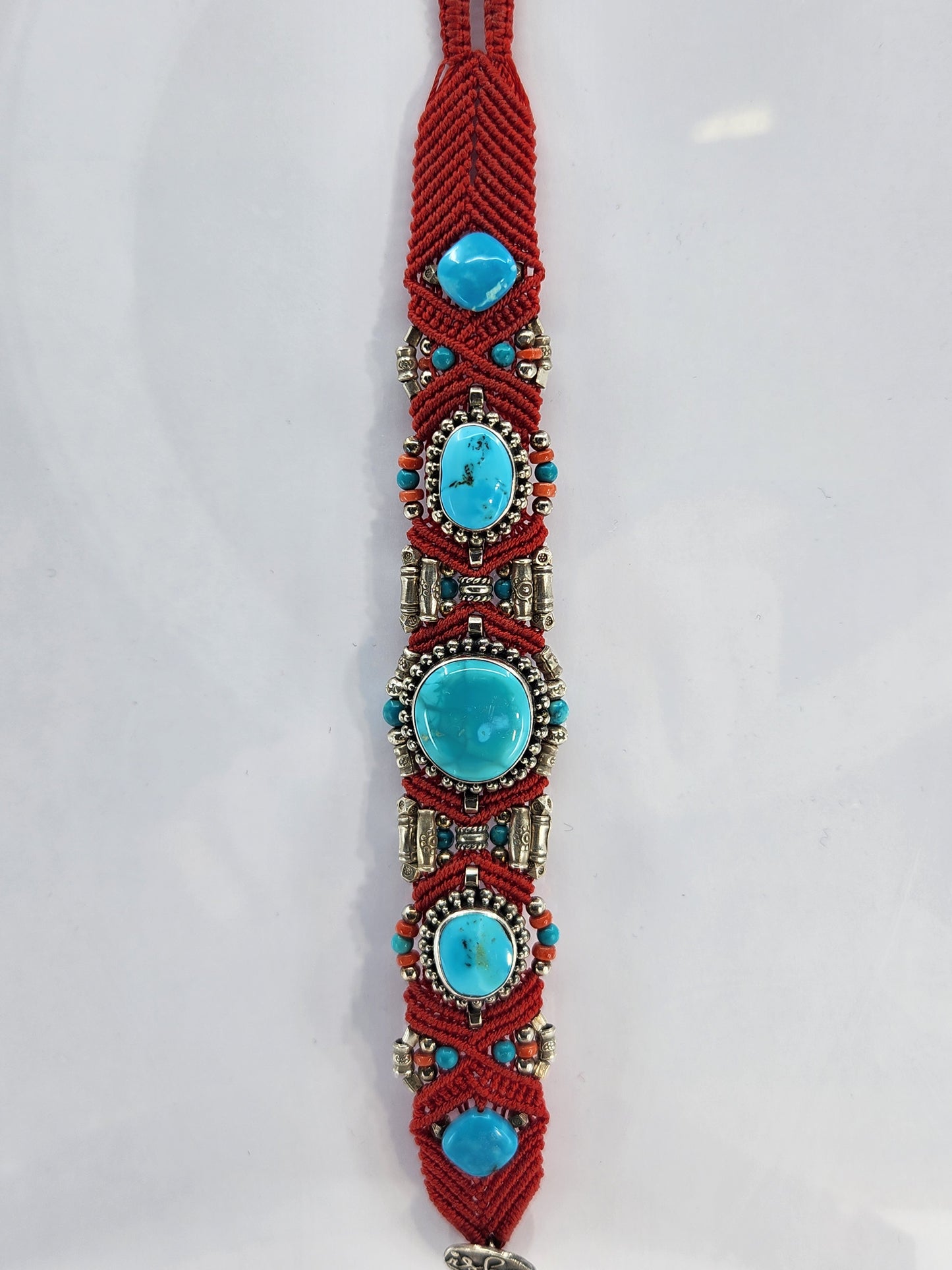 Isha Elafi - Red Knotwork Bracelet with Turquoise