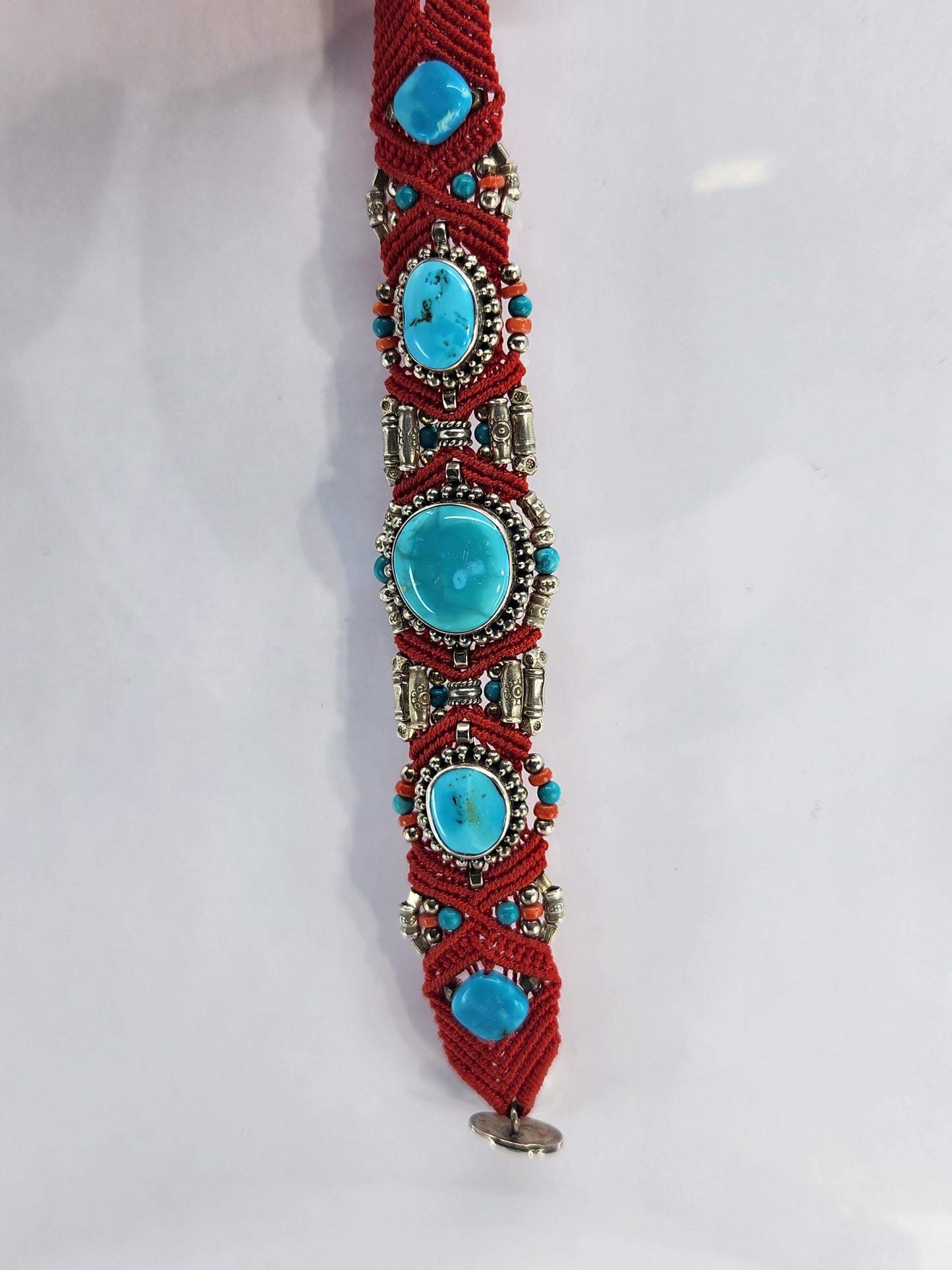 Isha Elafi - Red Knotwork Bracelet with Turquoise