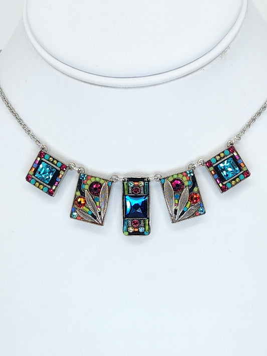 Firefly - Multi-Color Swarovski Crystal Necklace with Rectangle Mosaics