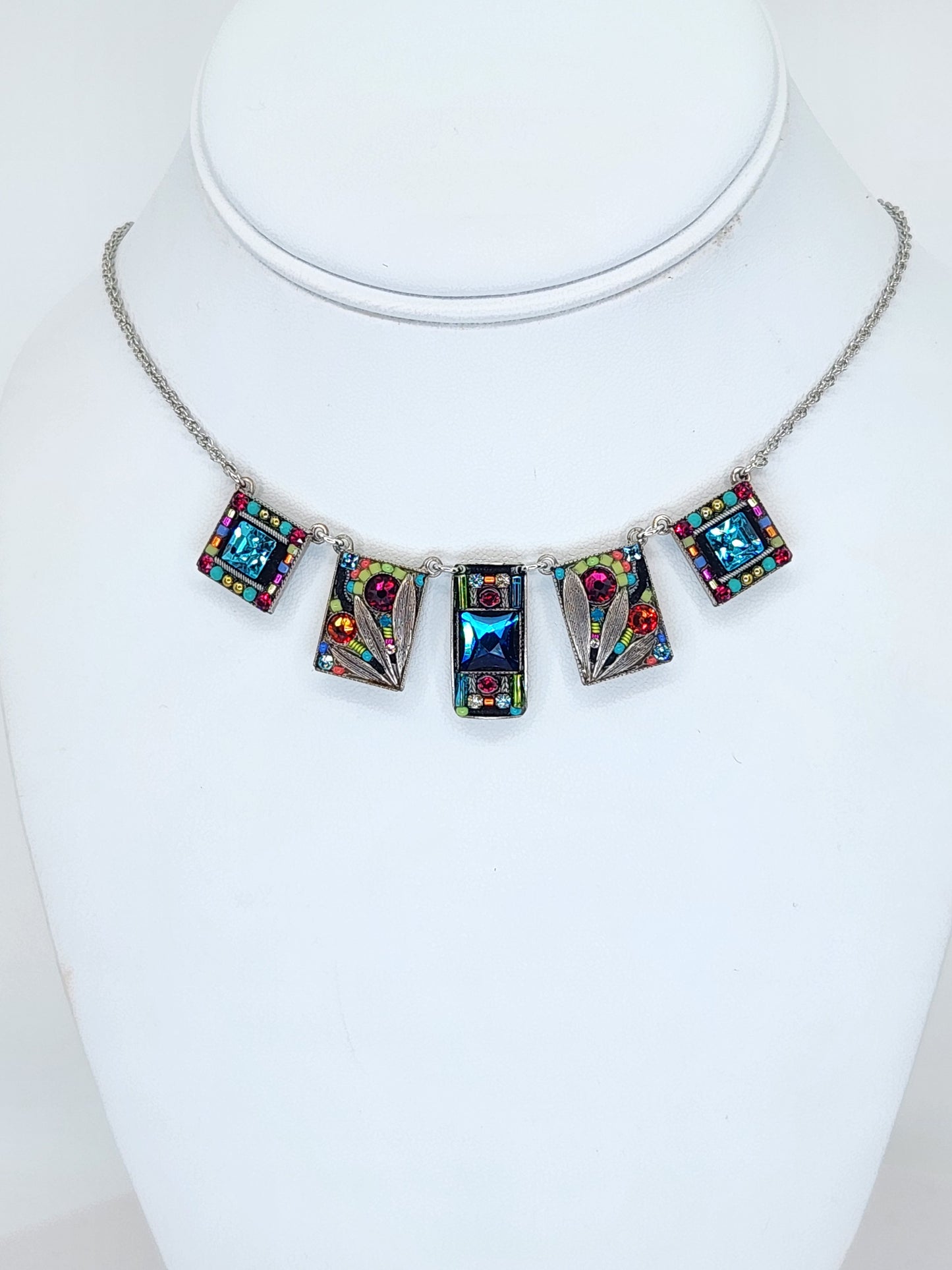 Firefly - Multi-Color Swarovski Crystal Necklace with Rectangle Mosaics