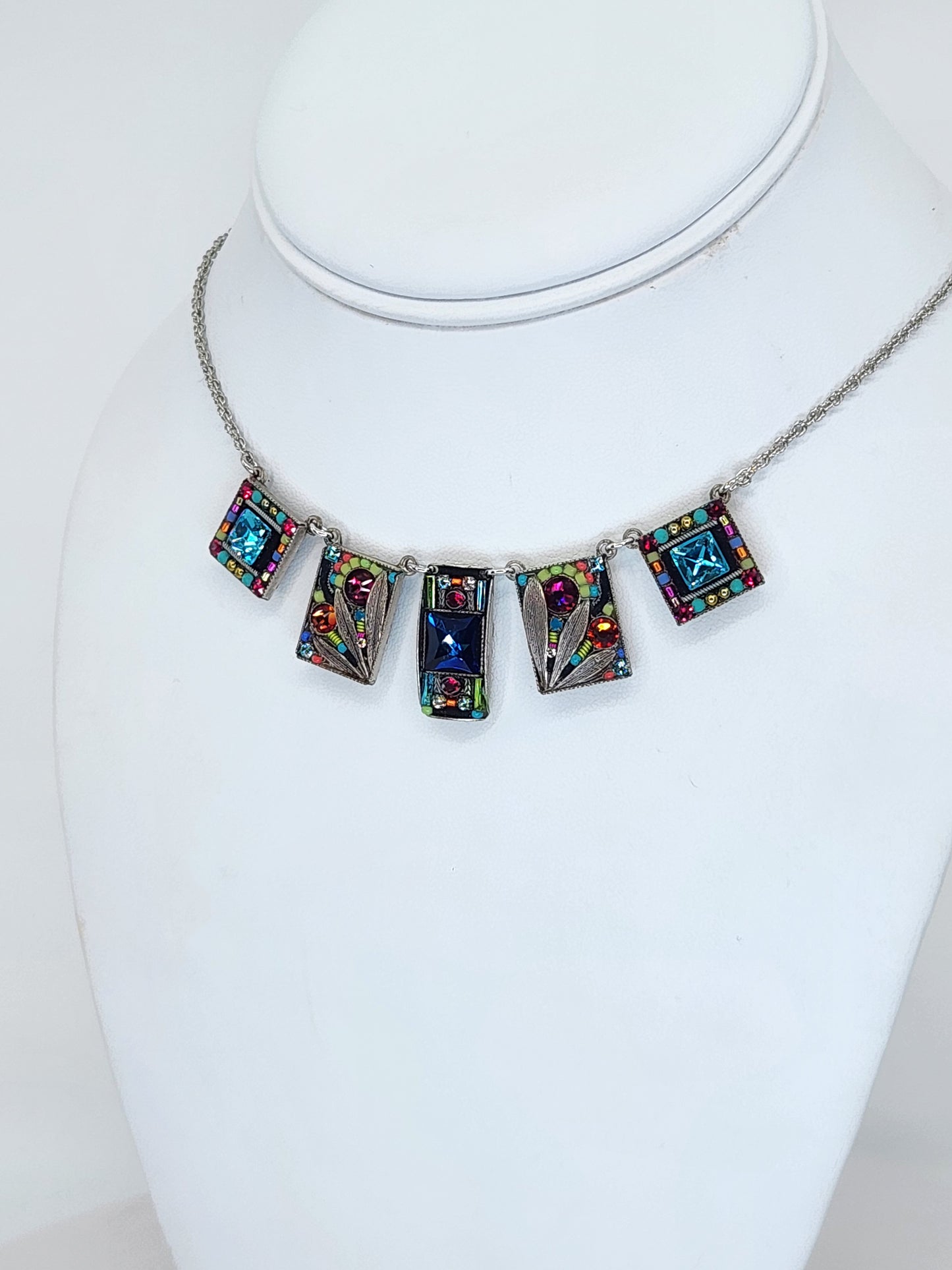Firefly - Multi-Color Swarovski Crystal Necklace with Rectangle Mosaics