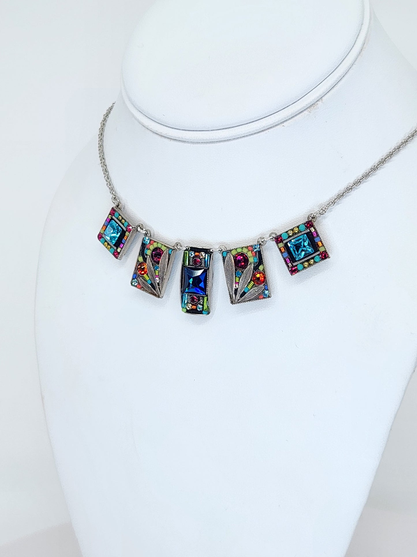 Firefly - Multi-Color Swarovski Crystal Necklace with Rectangle Mosaics