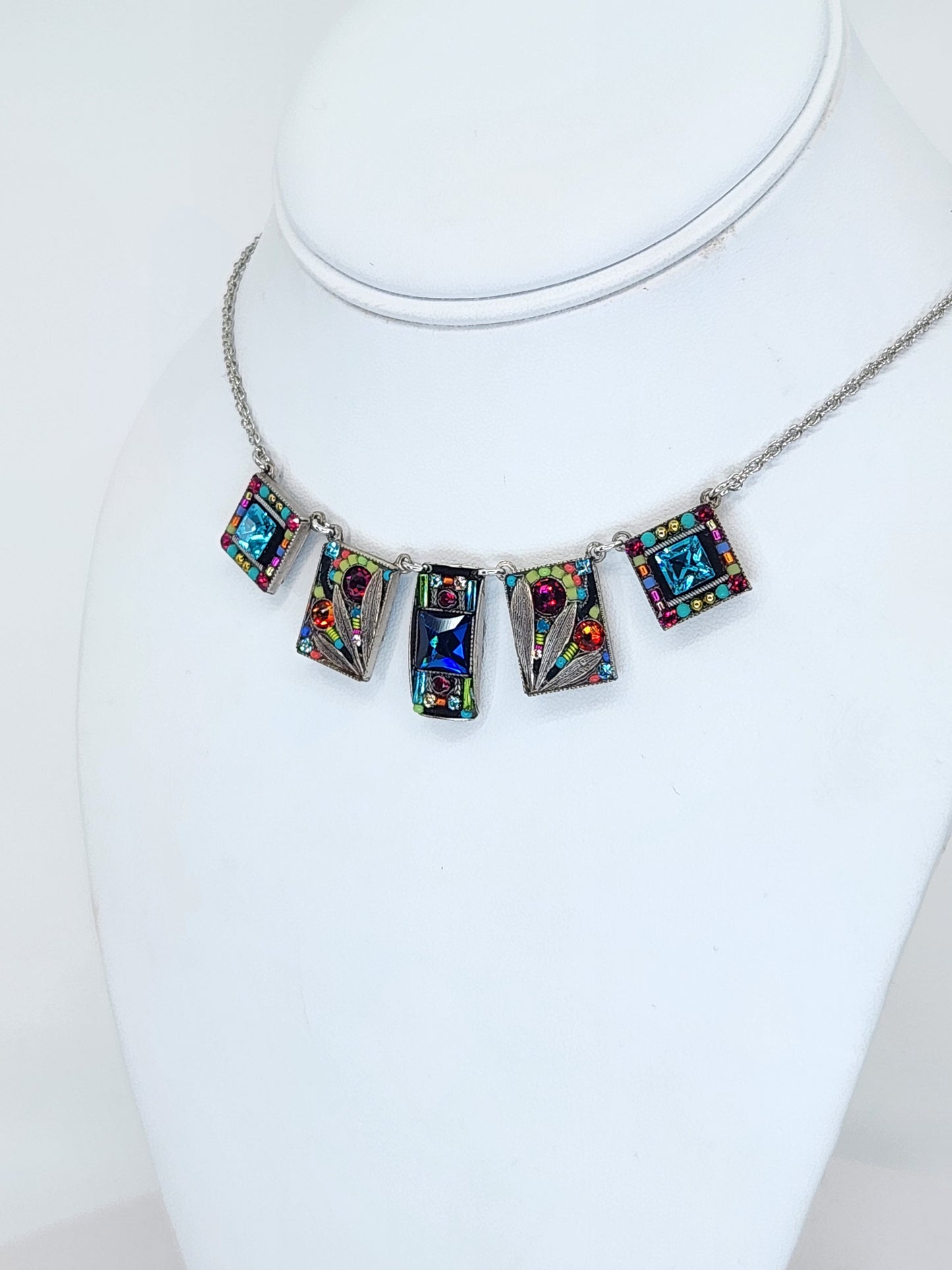 Firefly - Multi-Color Swarovski Crystal Necklace with Rectangle Mosaics