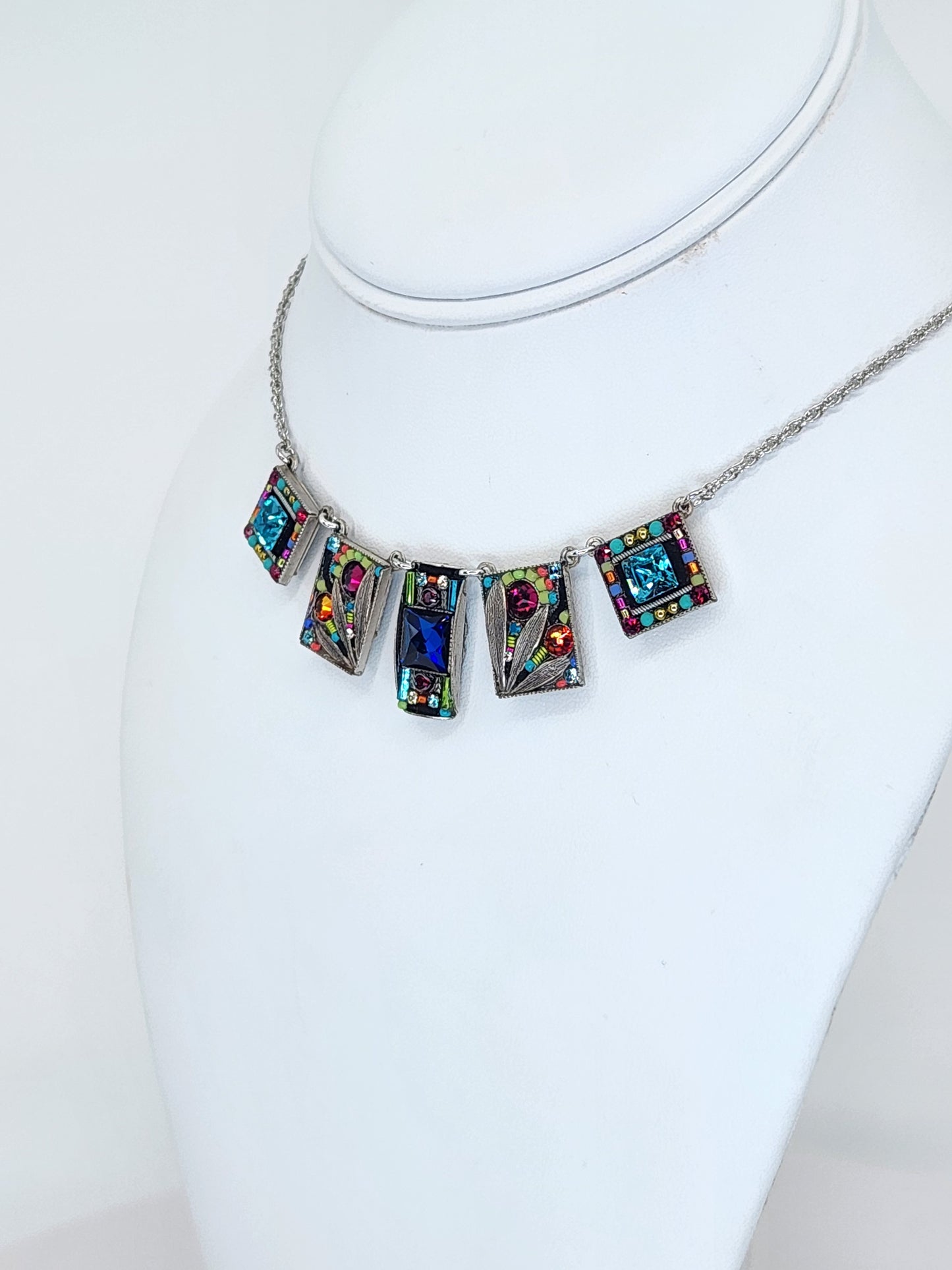 Firefly - Multi-Color Swarovski Crystal Necklace with Rectangle Mosaics