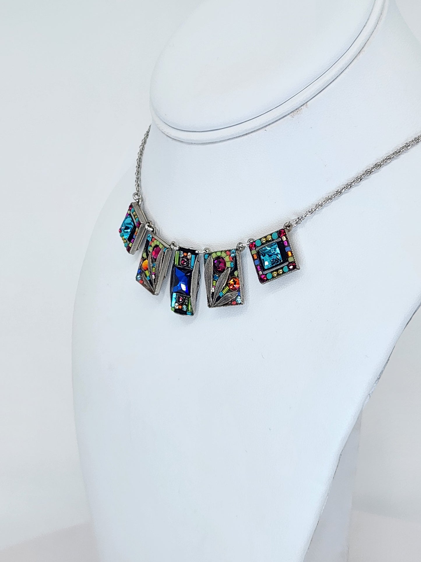 Firefly - Multi-Color Swarovski Crystal Necklace with Rectangle Mosaics