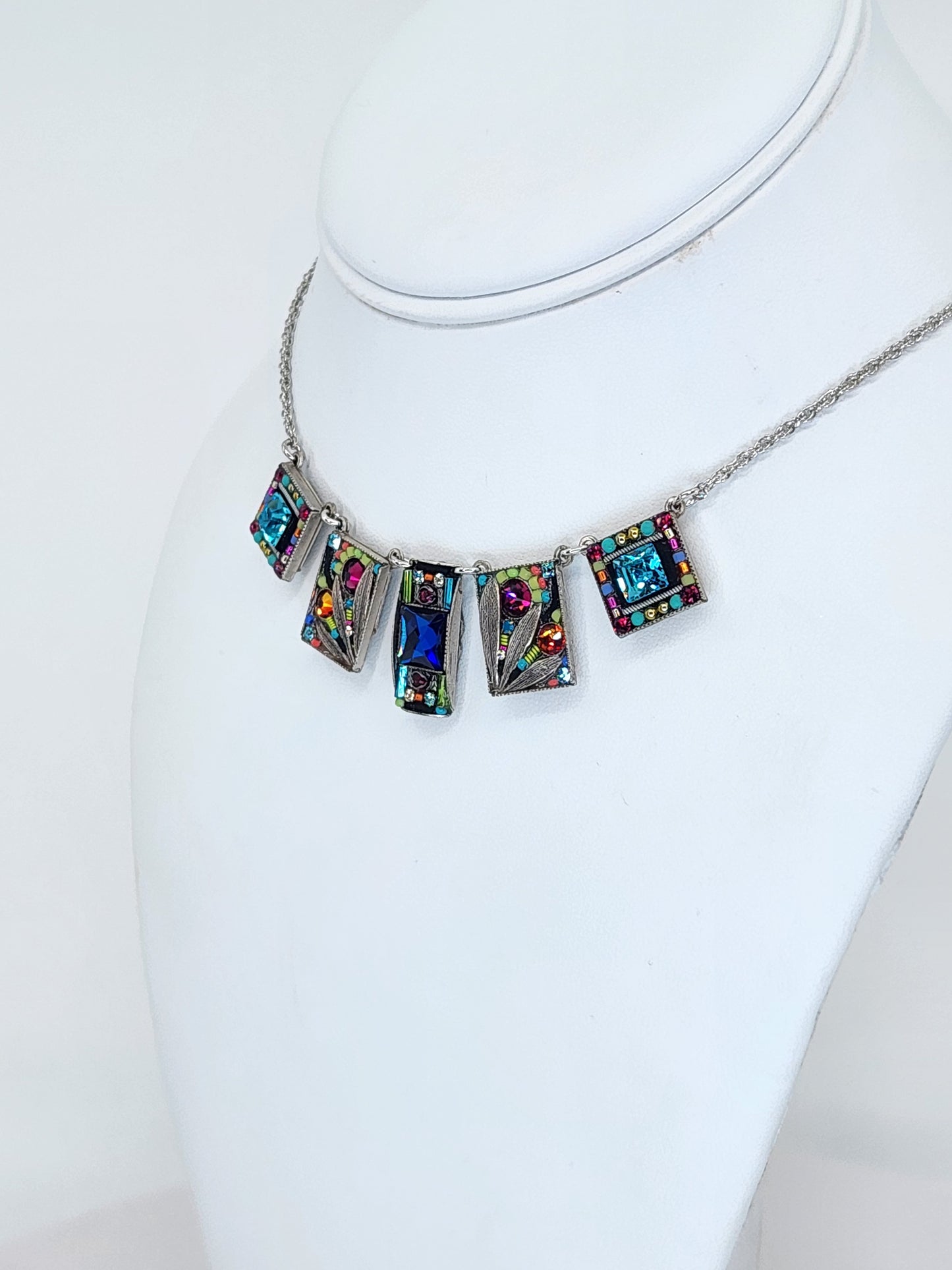 Firefly - Multi-Color Swarovski Crystal Necklace with Rectangle Mosaics