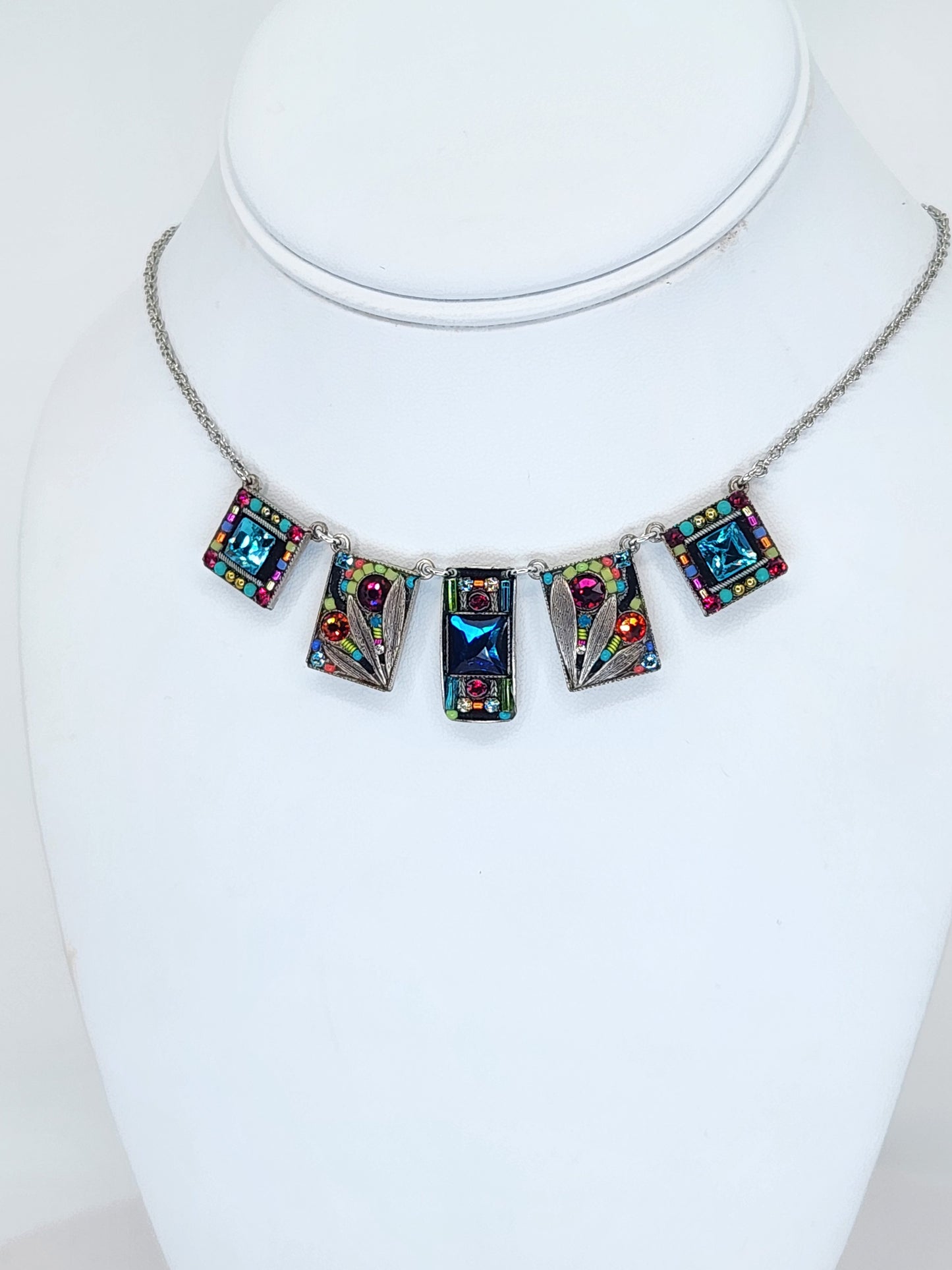 Firefly - Multi-Color Swarovski Crystal Necklace with Rectangle Mosaics