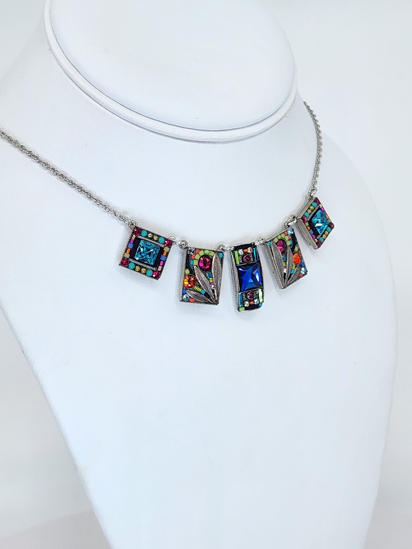 Firefly - Multi-Color Swarovski Crystal Necklace with Rectangle Mosaics