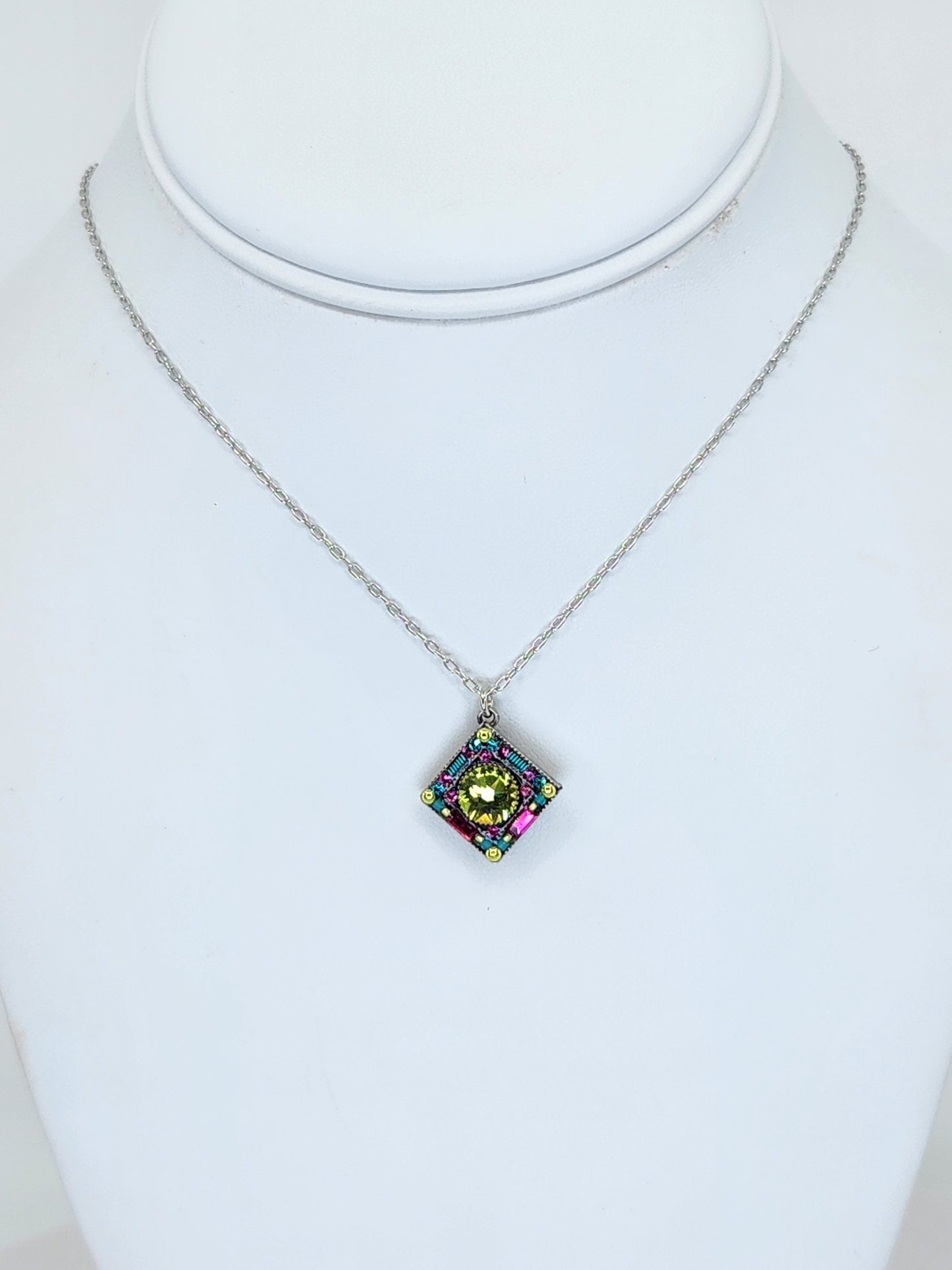 Firefly - Pendant Necklace featuring Green, Teal, and Pink Swarovski Crystals