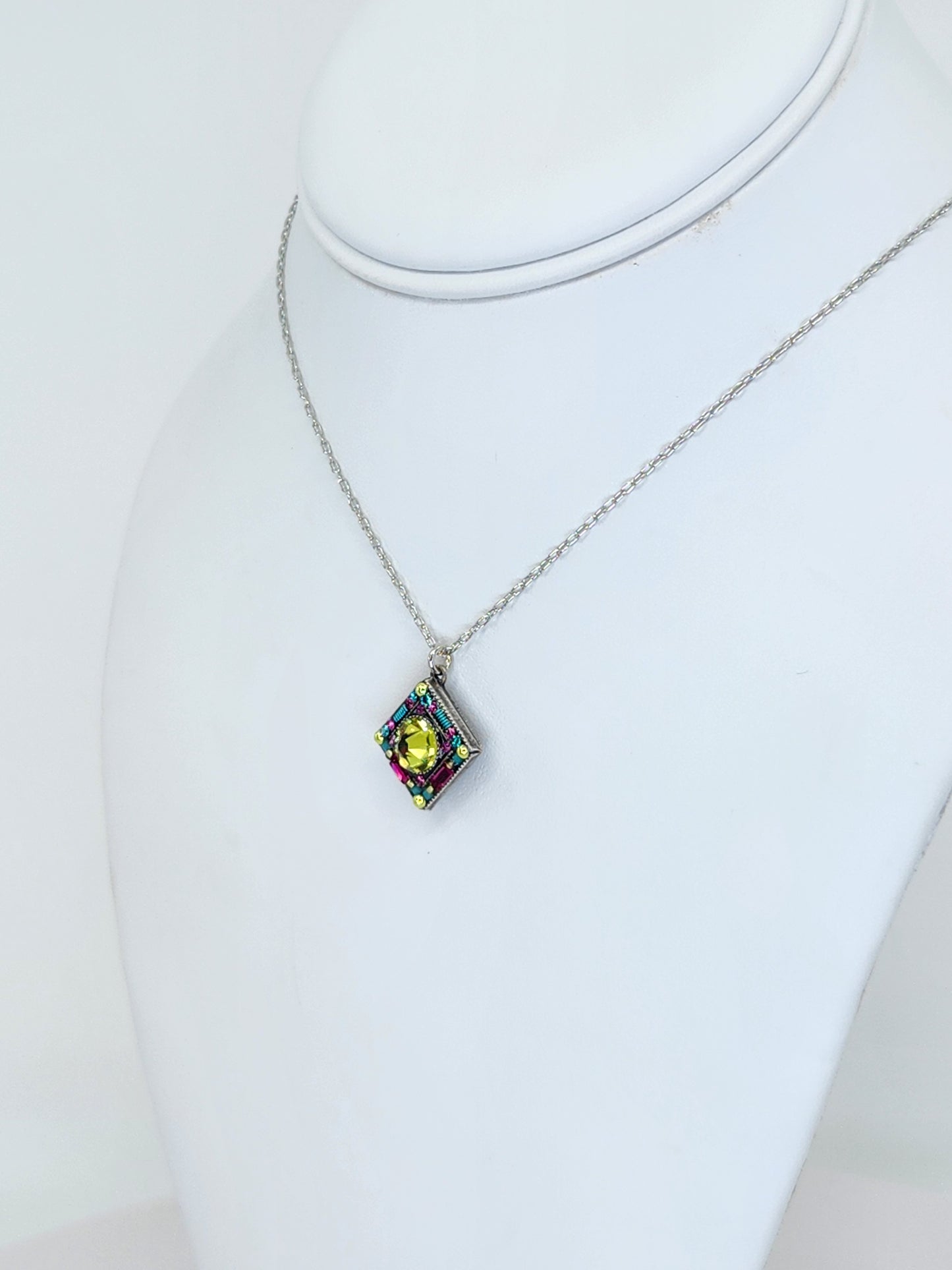 Firefly - Pendant Necklace featuring Green, Teal, and Pink Swarovski Crystals