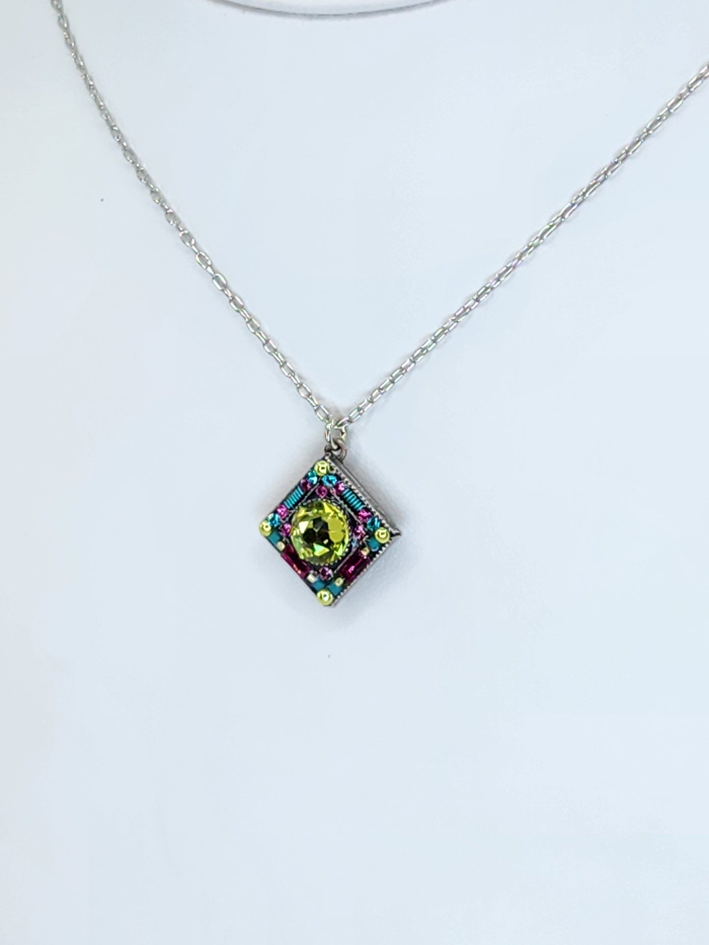 Firefly - Pendant Necklace featuring Green, Teal, and Pink Swarovski Crystals