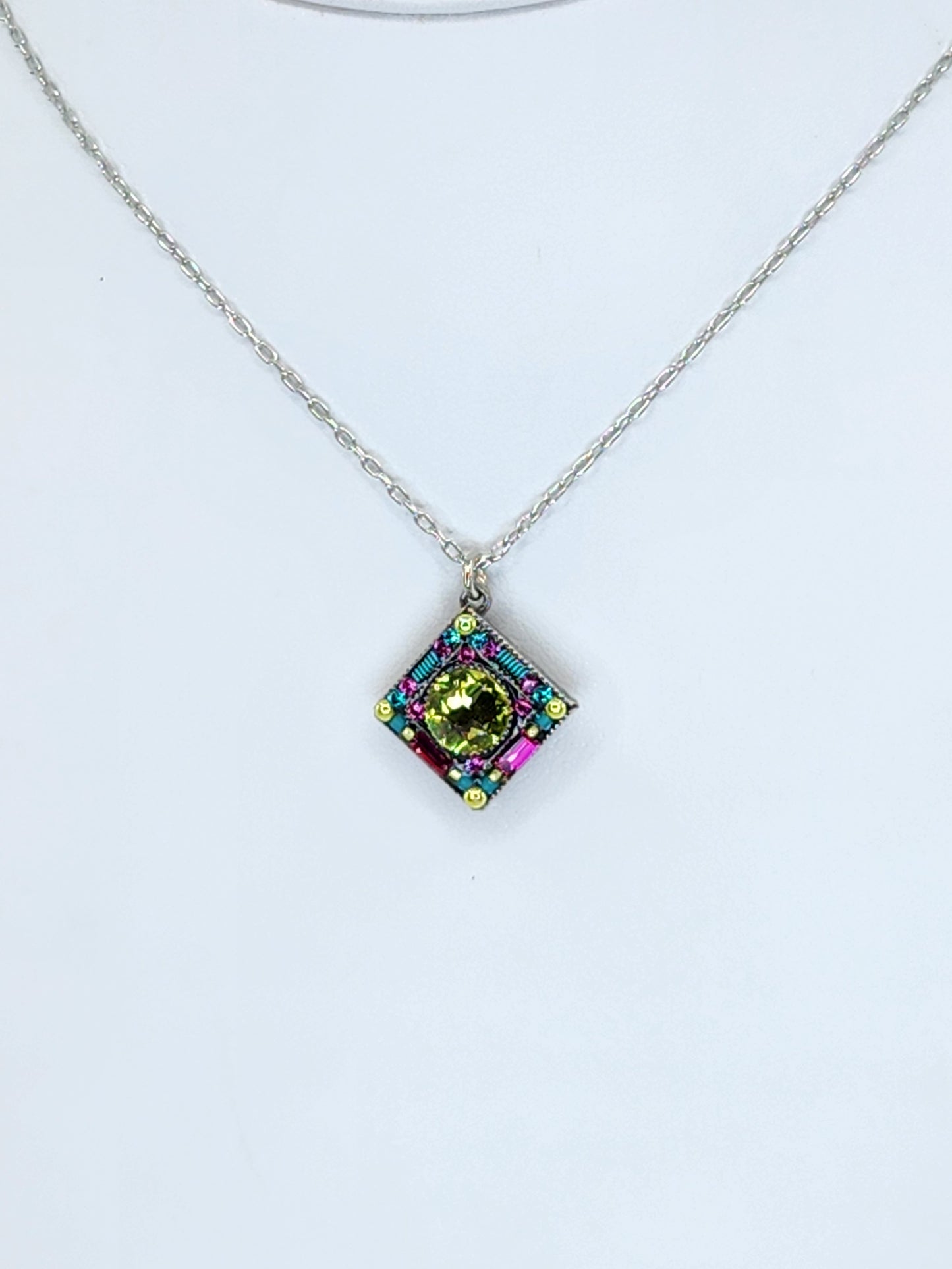 Firefly - Pendant Necklace featuring Green, Teal, and Pink Swarovski Crystals