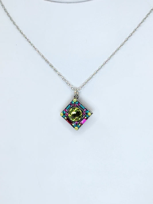 Firefly - Pendant Necklace featuring Green, Teal, and Pink Swarovski Crystals