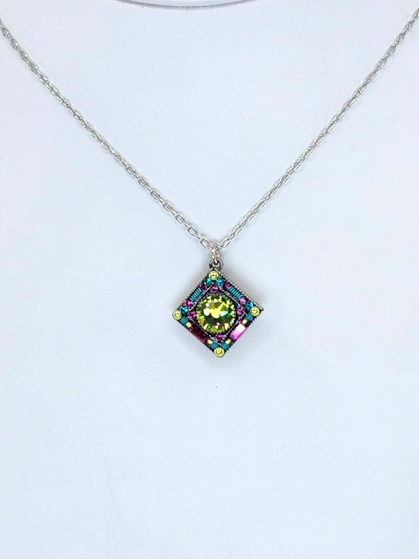 Firefly - Pendant Necklace featuring Green, Teal, and Pink Swarovski Crystals