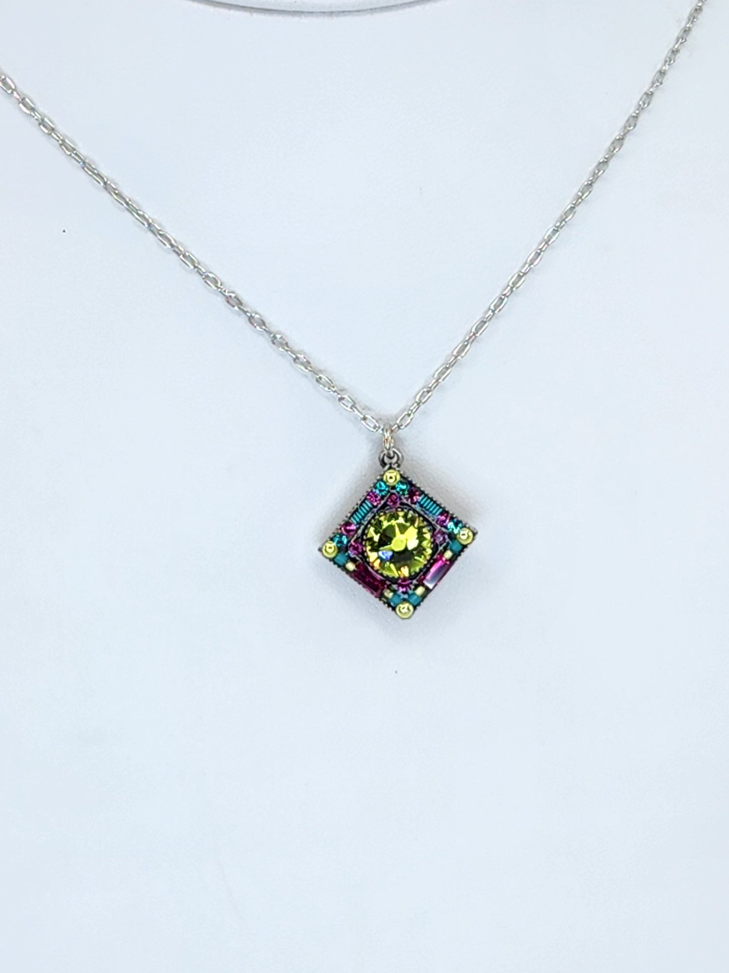Firefly - Pendant Necklace featuring Green, Teal, and Pink Swarovski Crystals