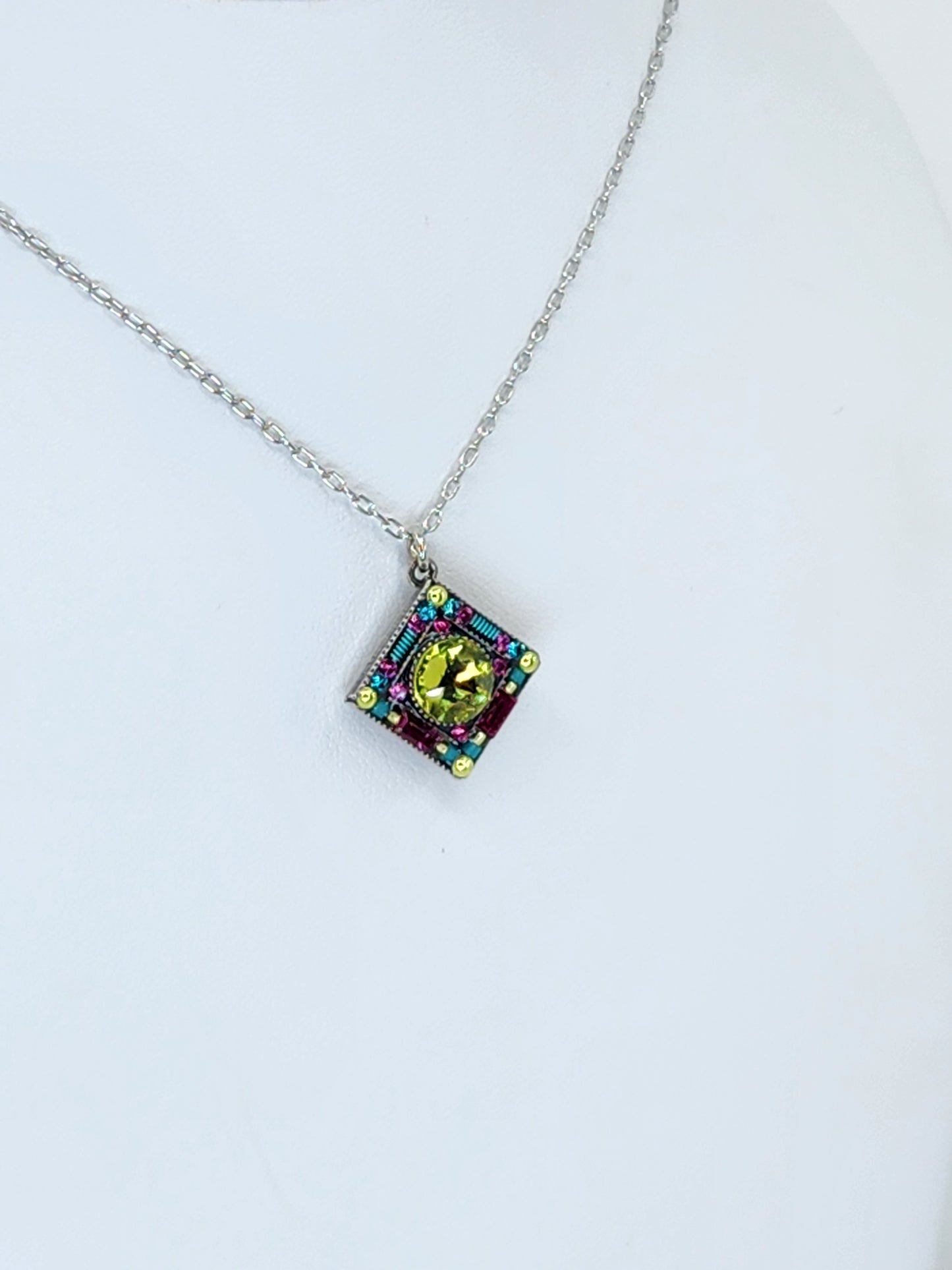 Firefly - Pendant Necklace featuring Green, Teal, and Pink Swarovski Crystals