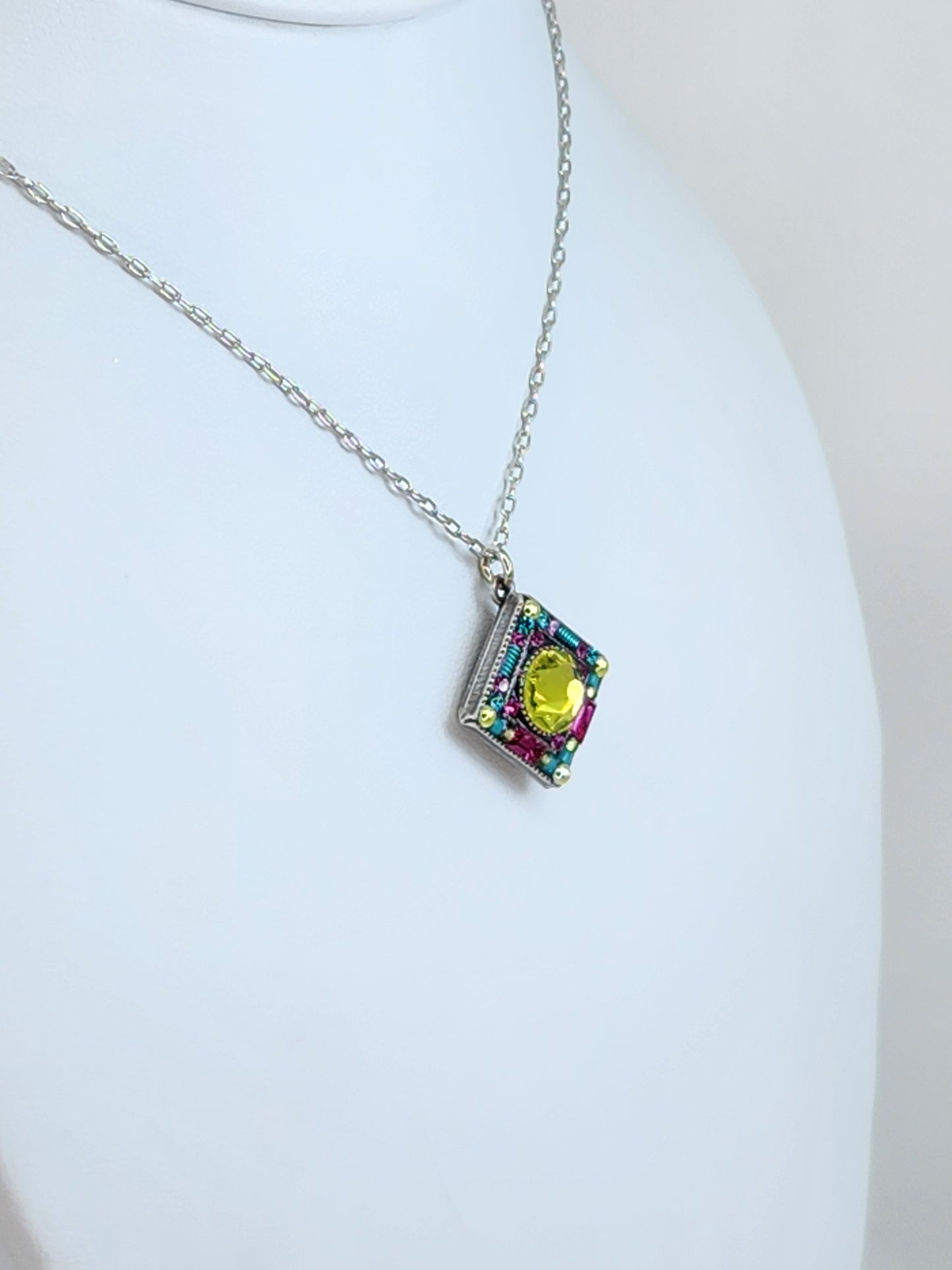 Firefly - Pendant Necklace featuring Green, Teal, and Pink Swarovski Crystals