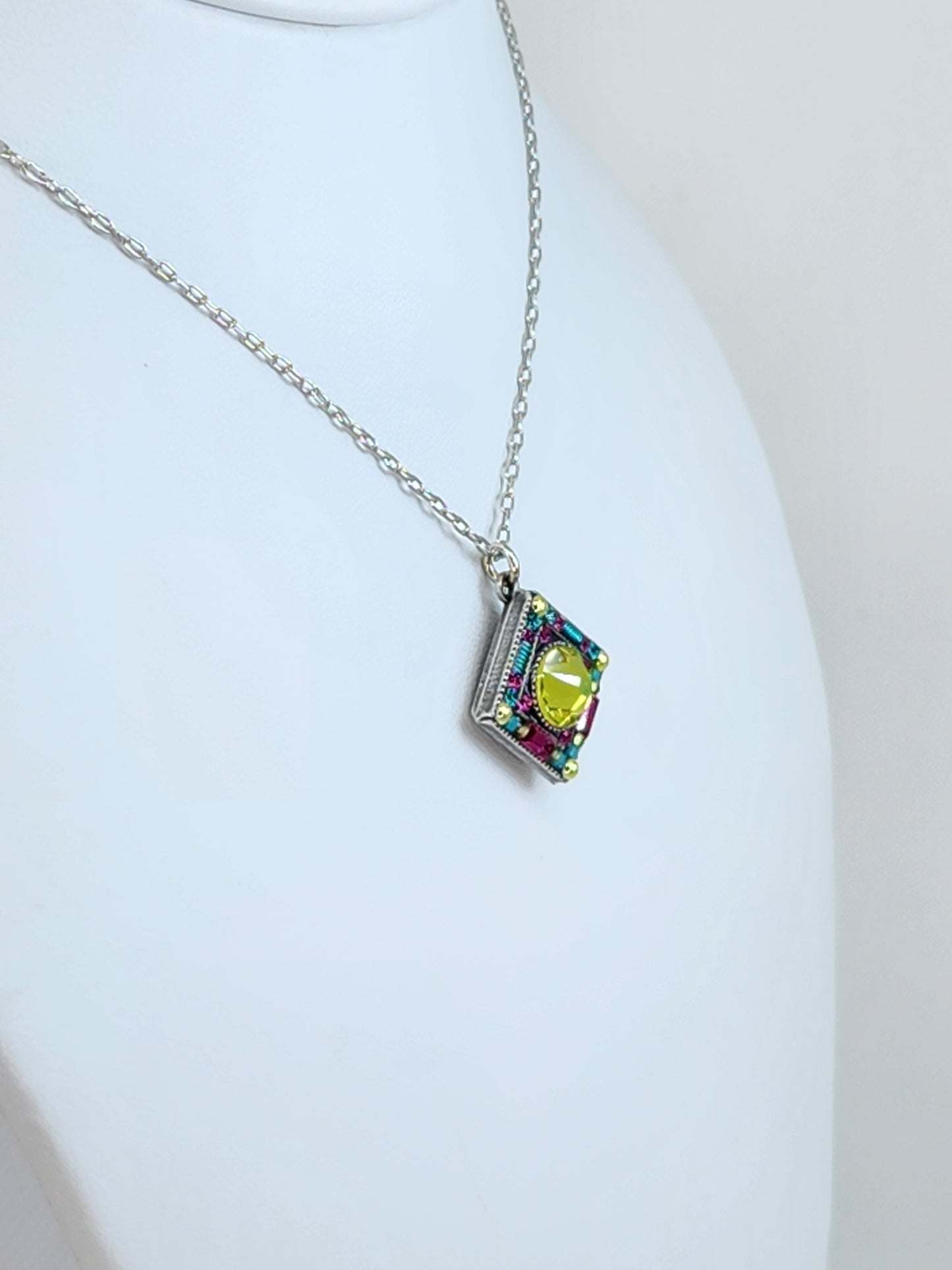 Firefly - Pendant Necklace featuring Green, Teal, and Pink Swarovski Crystals