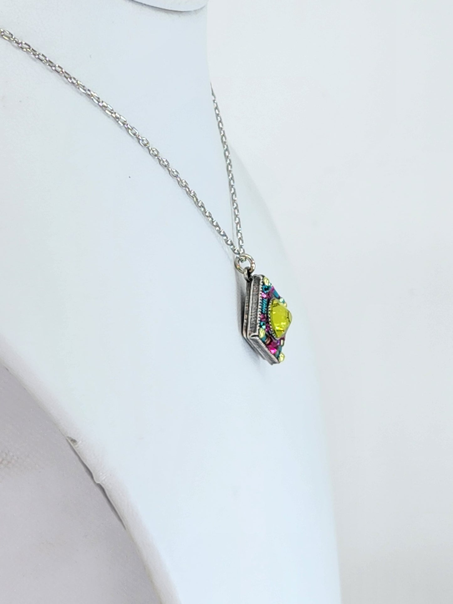 Firefly - Pendant Necklace featuring Green, Teal, and Pink Swarovski Crystals