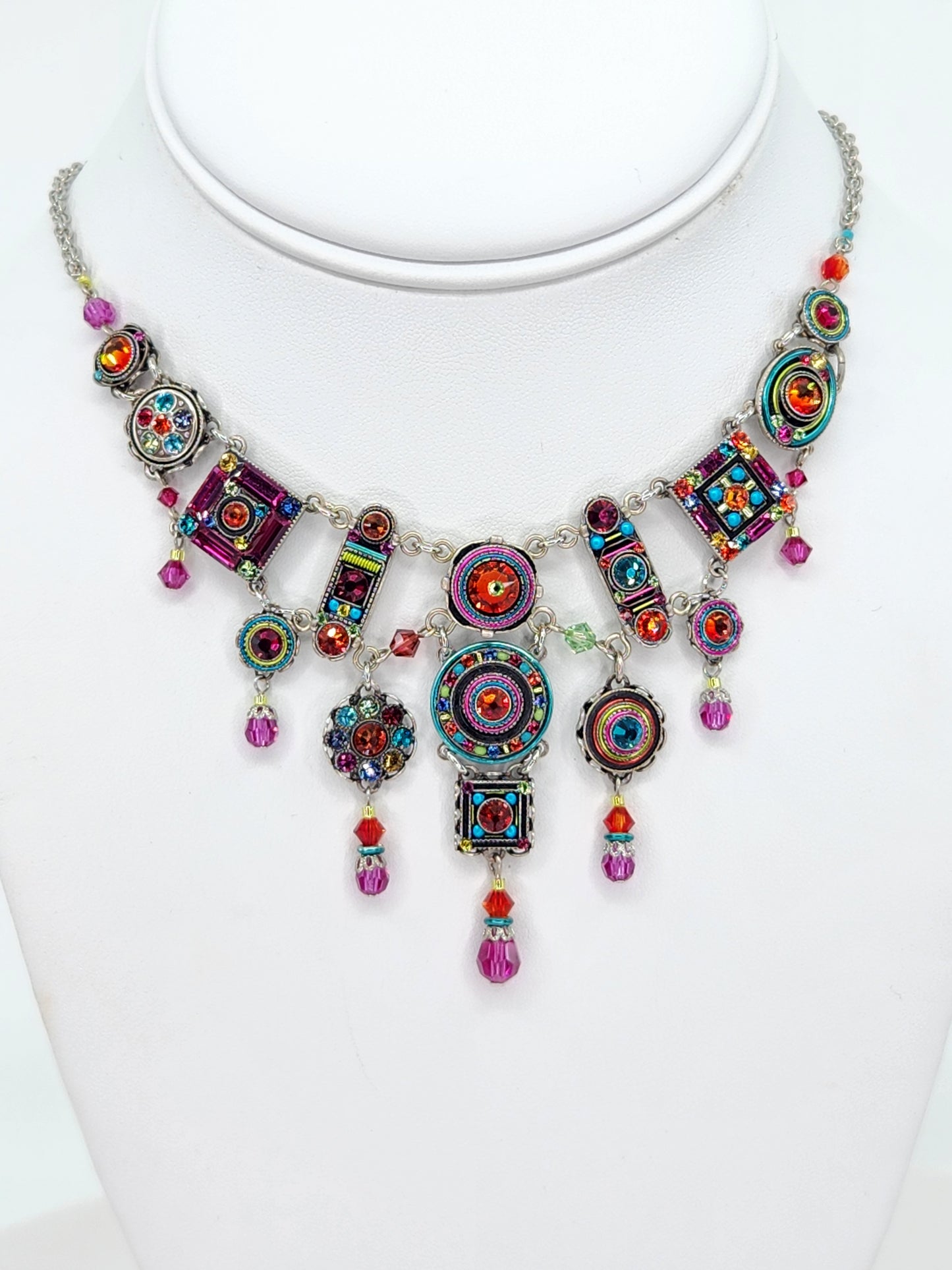 Firefly - Pink, Blue, and Tangerine Multi-Color Chandelier Necklace with Swarovski Crystals