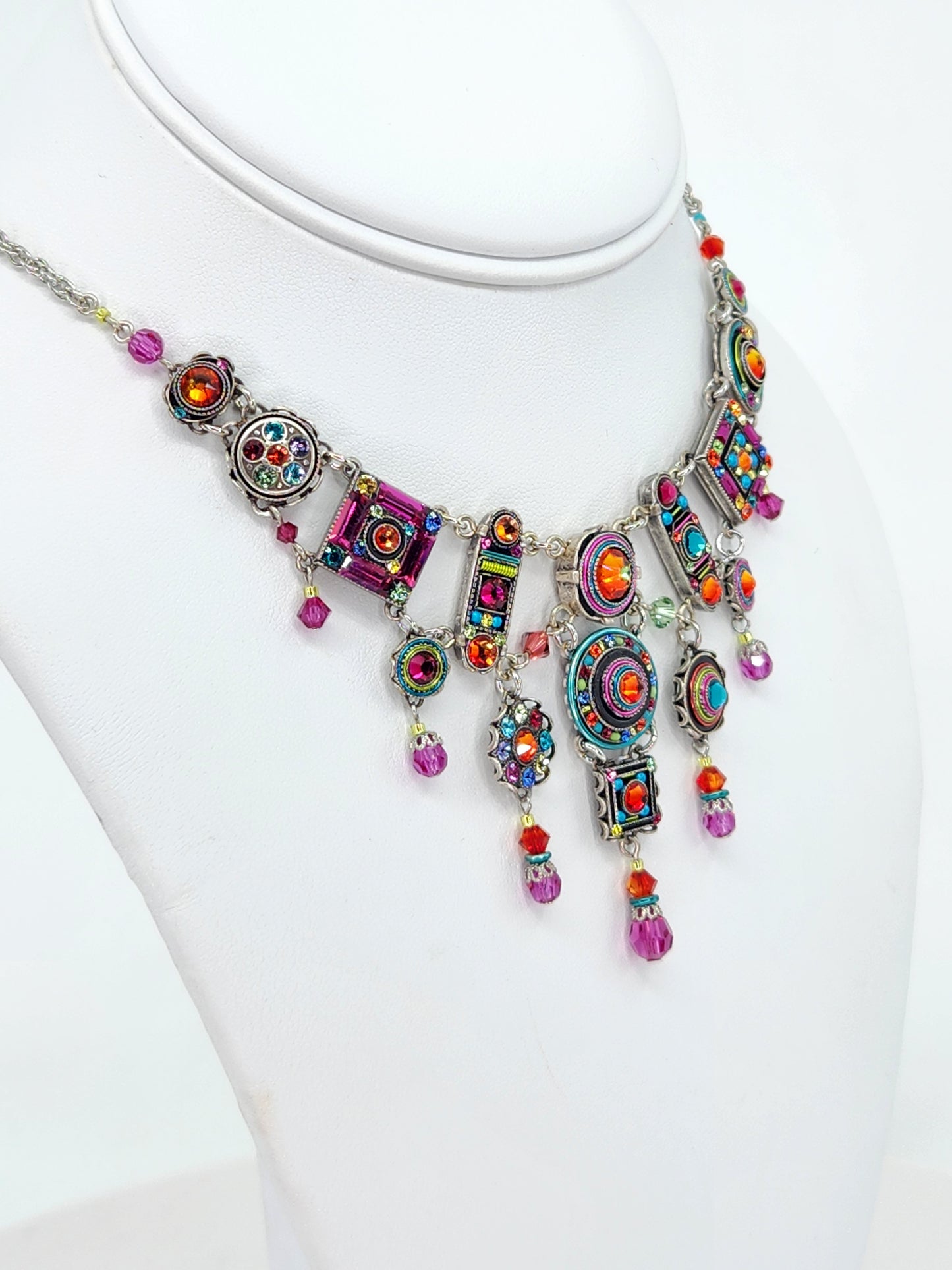 Firefly - Pink, Blue, and Tangerine Multi-Color Chandelier Necklace with Swarovski Crystals