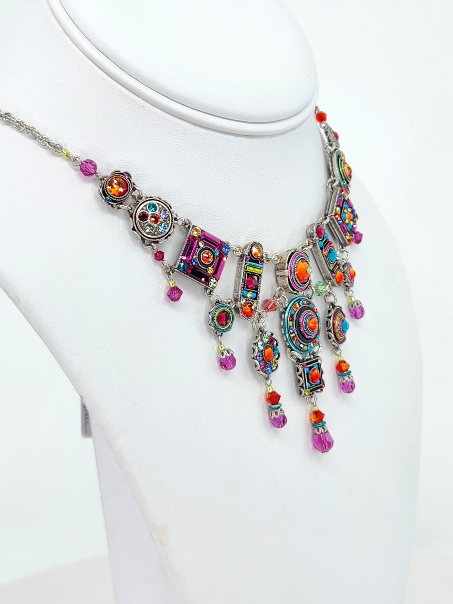 Firefly - Pink, Blue, and Tangerine Multi-Color Chandelier Necklace with Swarovski Crystals
