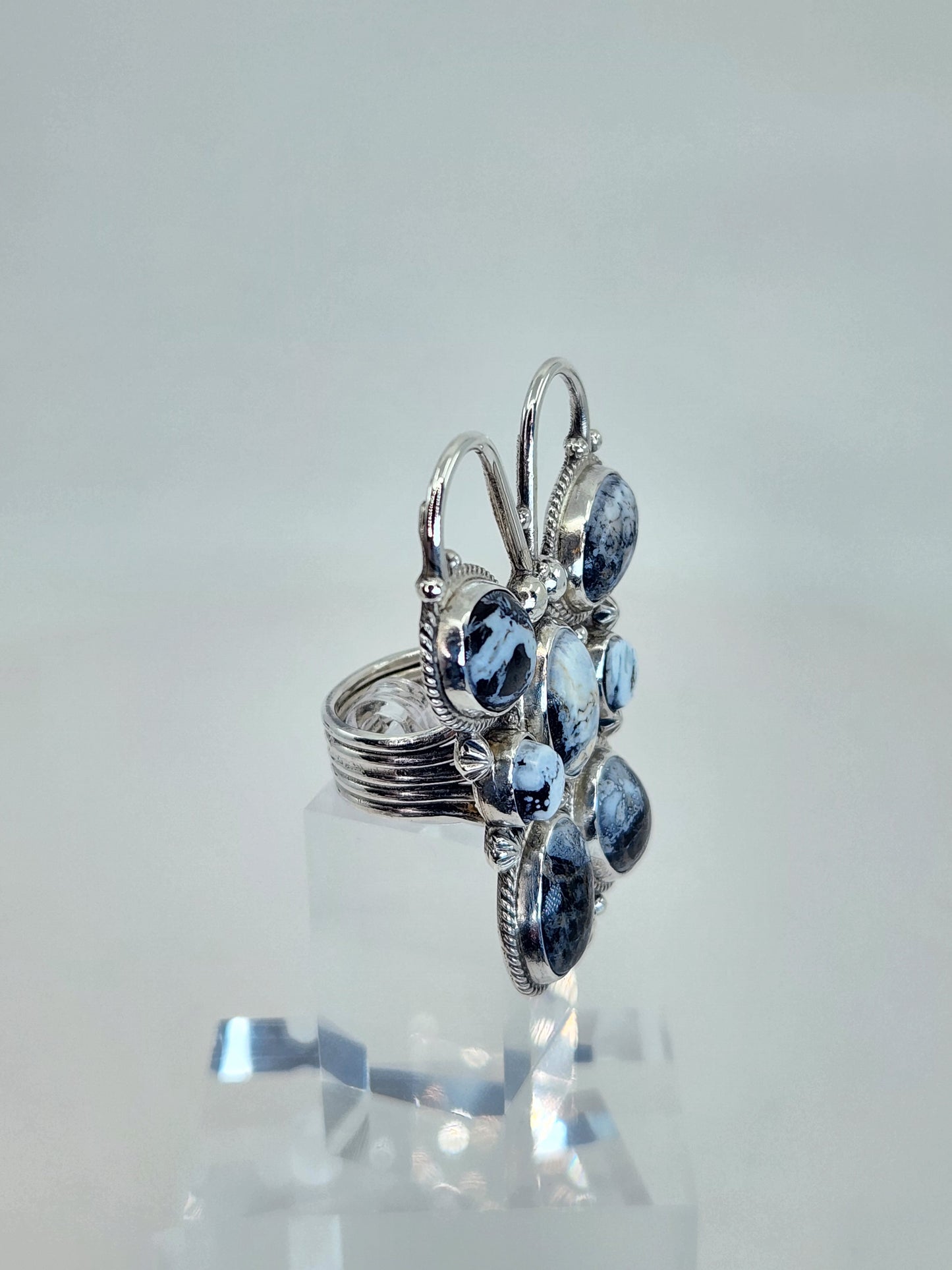 Desert Treasure: White Buffalo Butterfly Ring with black and white stone in Sterling Silver