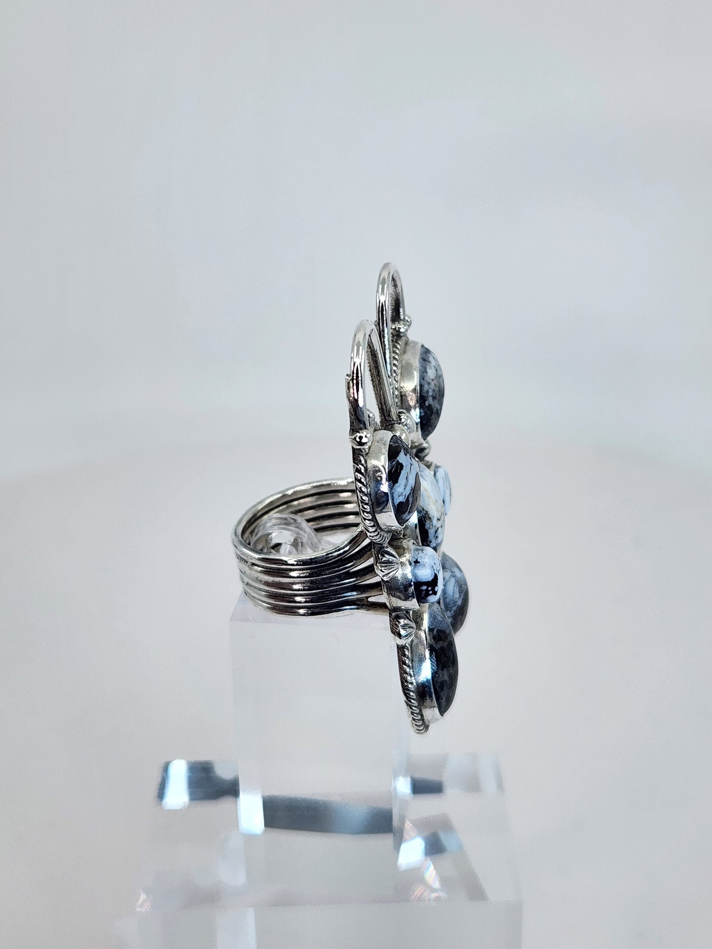 Desert Treasure: White Buffalo Butterfly Ring with black and white stone in Sterling Silver