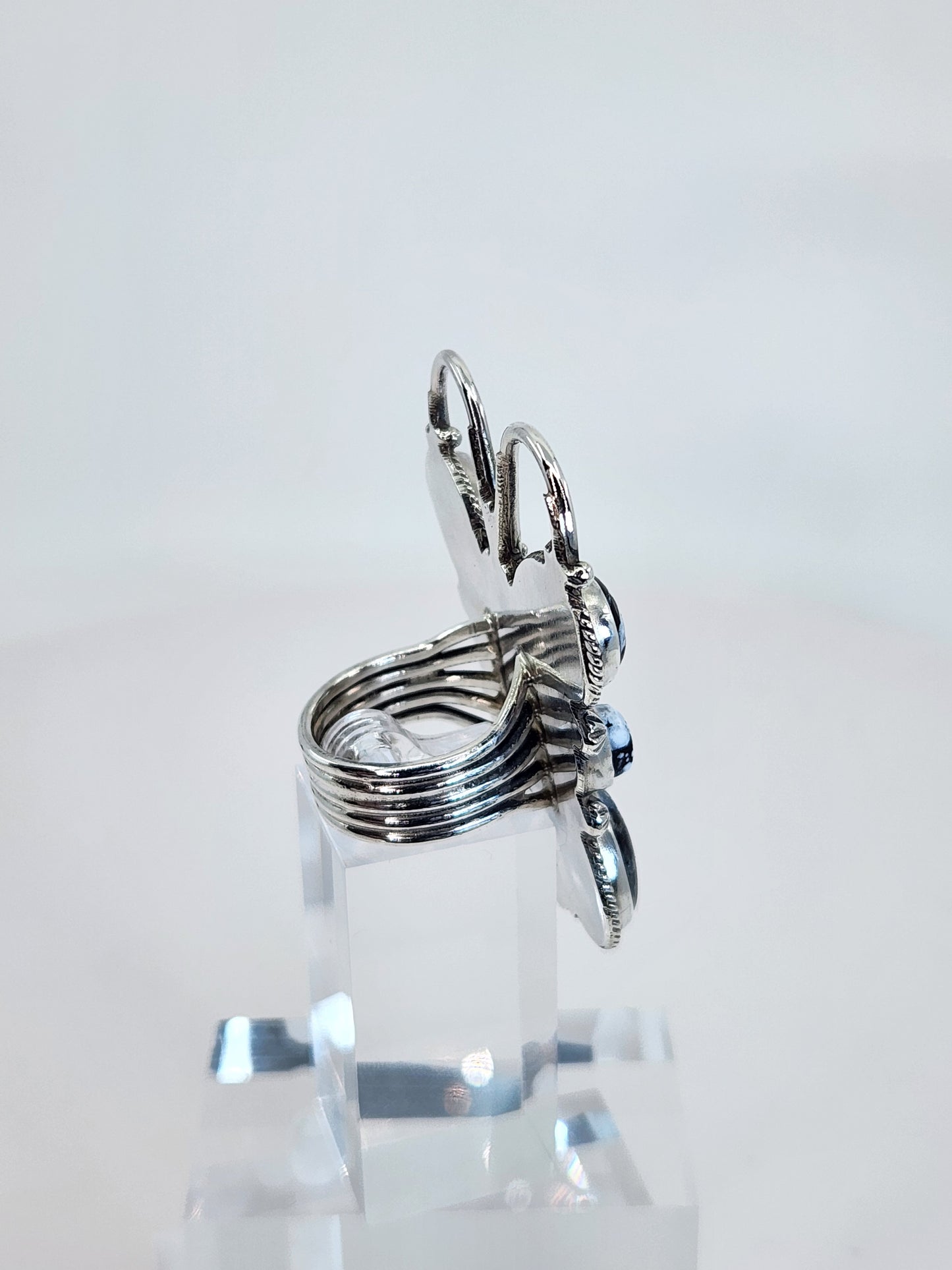 Desert Treasure: White Buffalo Butterfly Ring with black and white stone in Sterling Silver