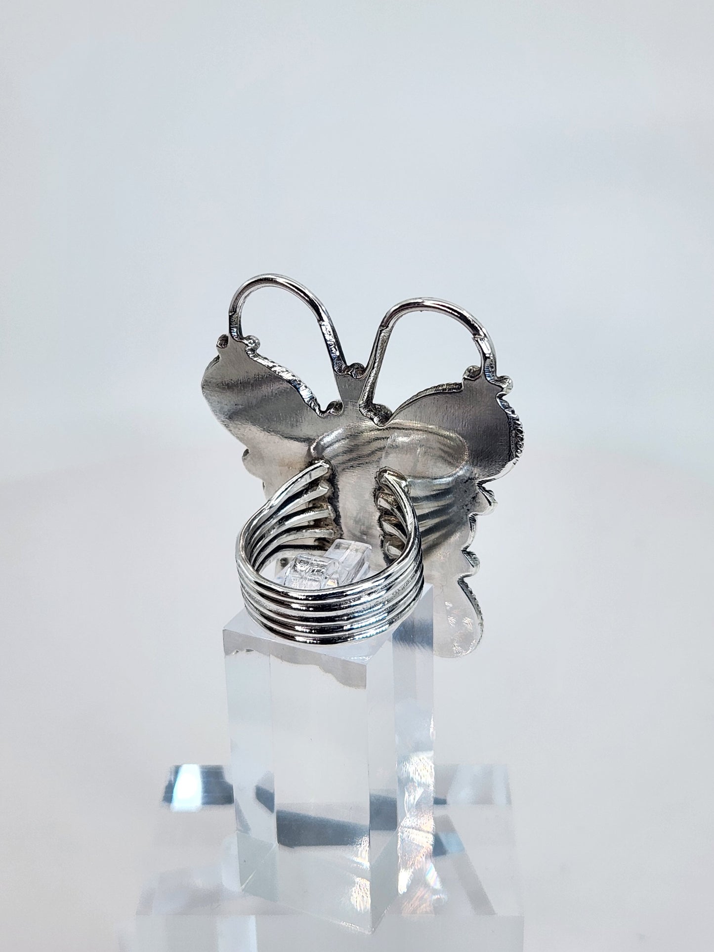 Desert Treasure: White Buffalo Butterfly Ring with black and white stone in Sterling Silver
