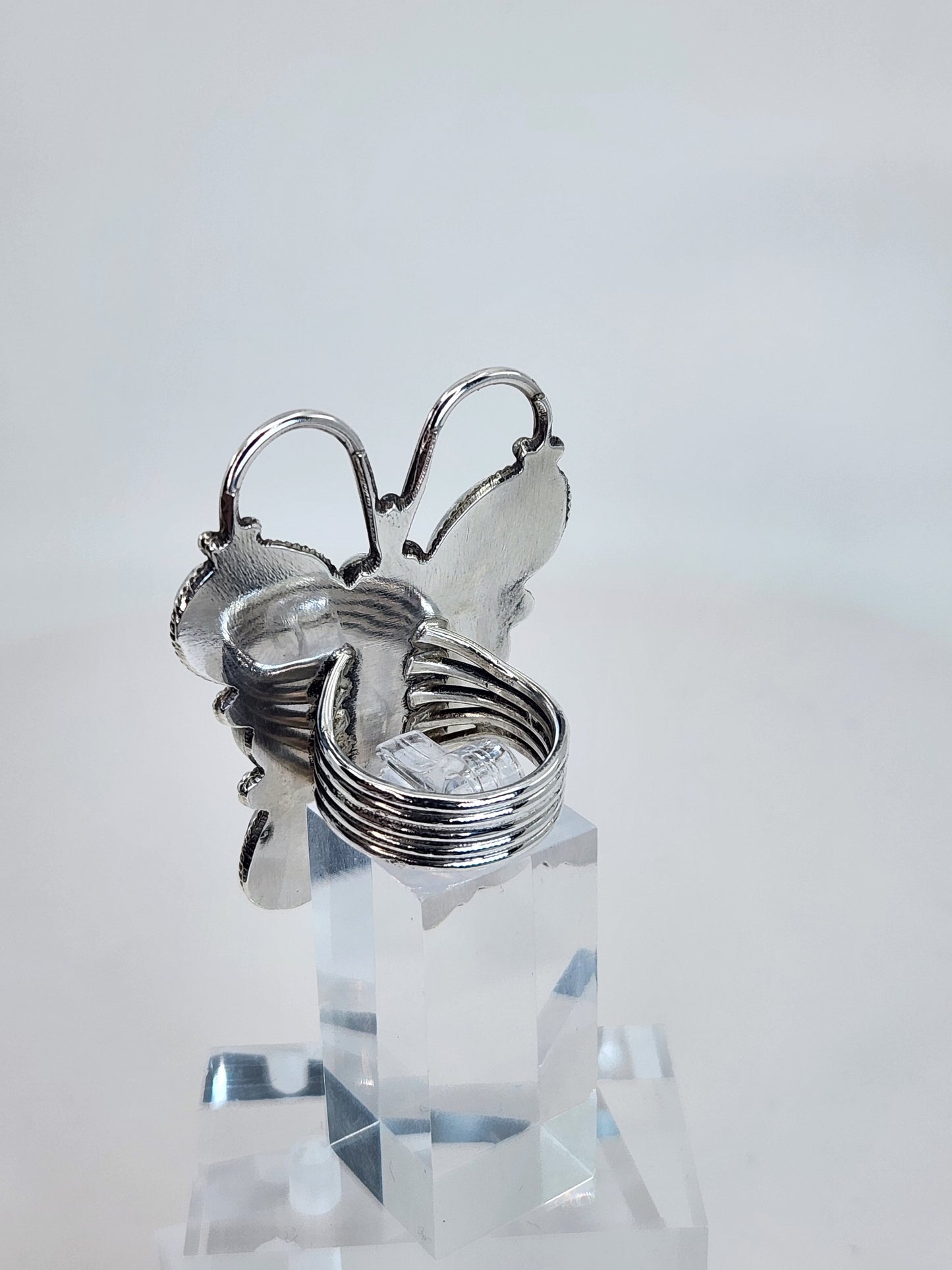 Desert Treasure: White Buffalo Butterfly Ring with black and white stone in Sterling Silver