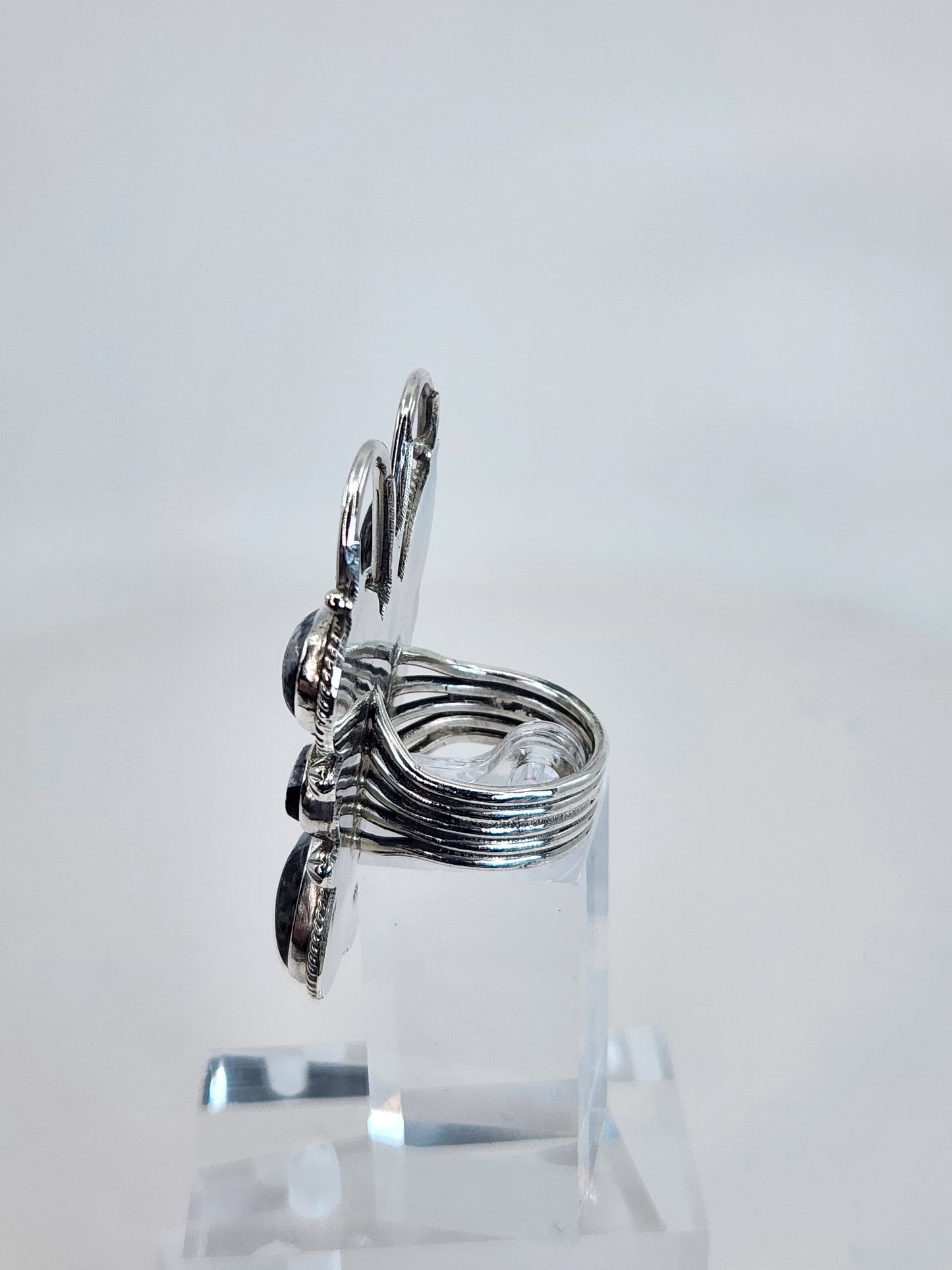Desert Treasure: White Buffalo Butterfly Ring with black and white stone in Sterling Silver