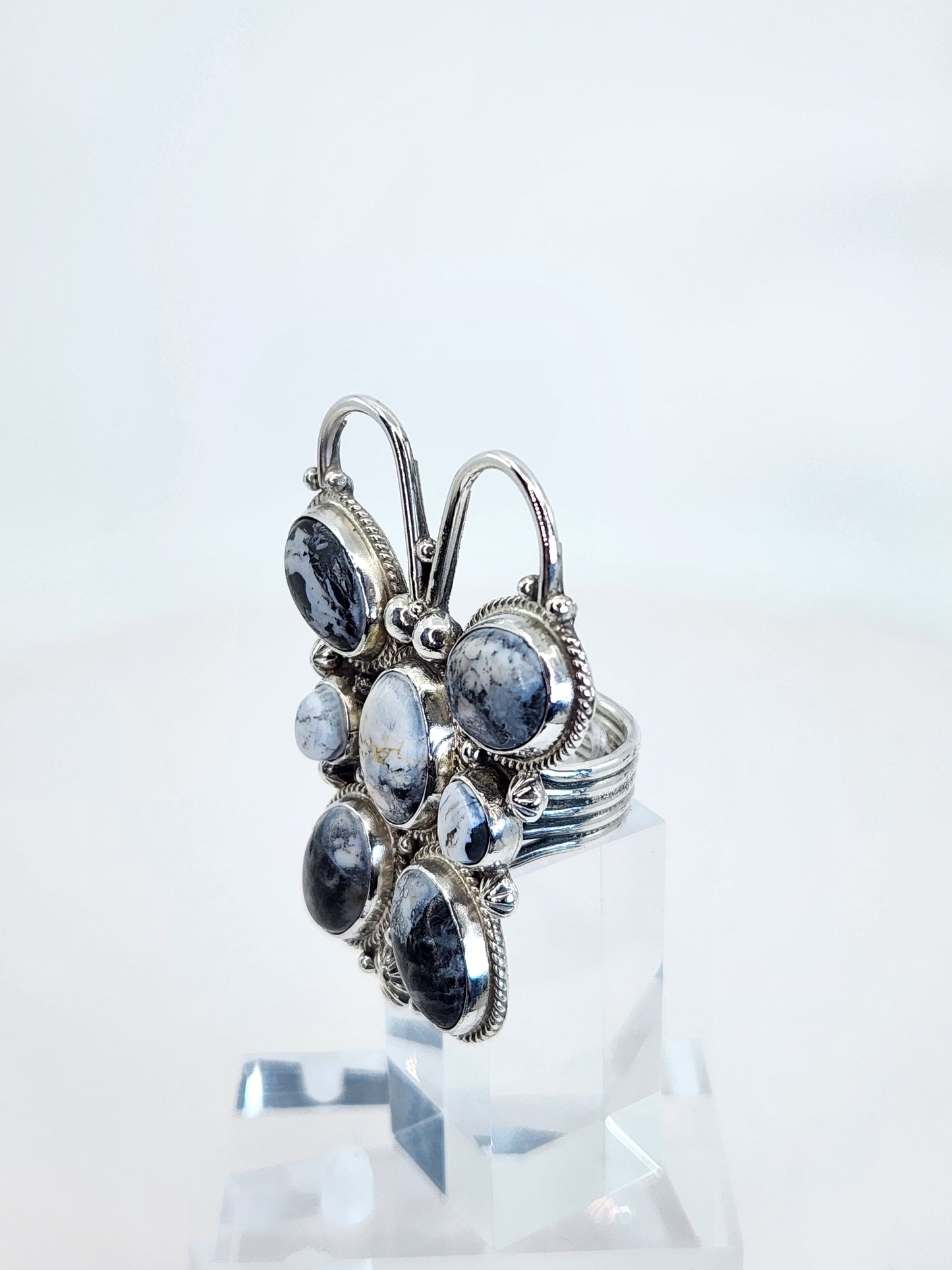 Desert Treasure: White Buffalo Butterfly Ring with black and white stone in Sterling Silver