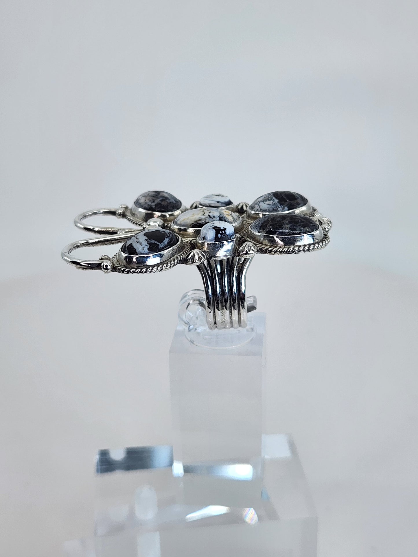 Desert Treasure: White Buffalo Butterfly Ring with black and white stone in Sterling Silver
