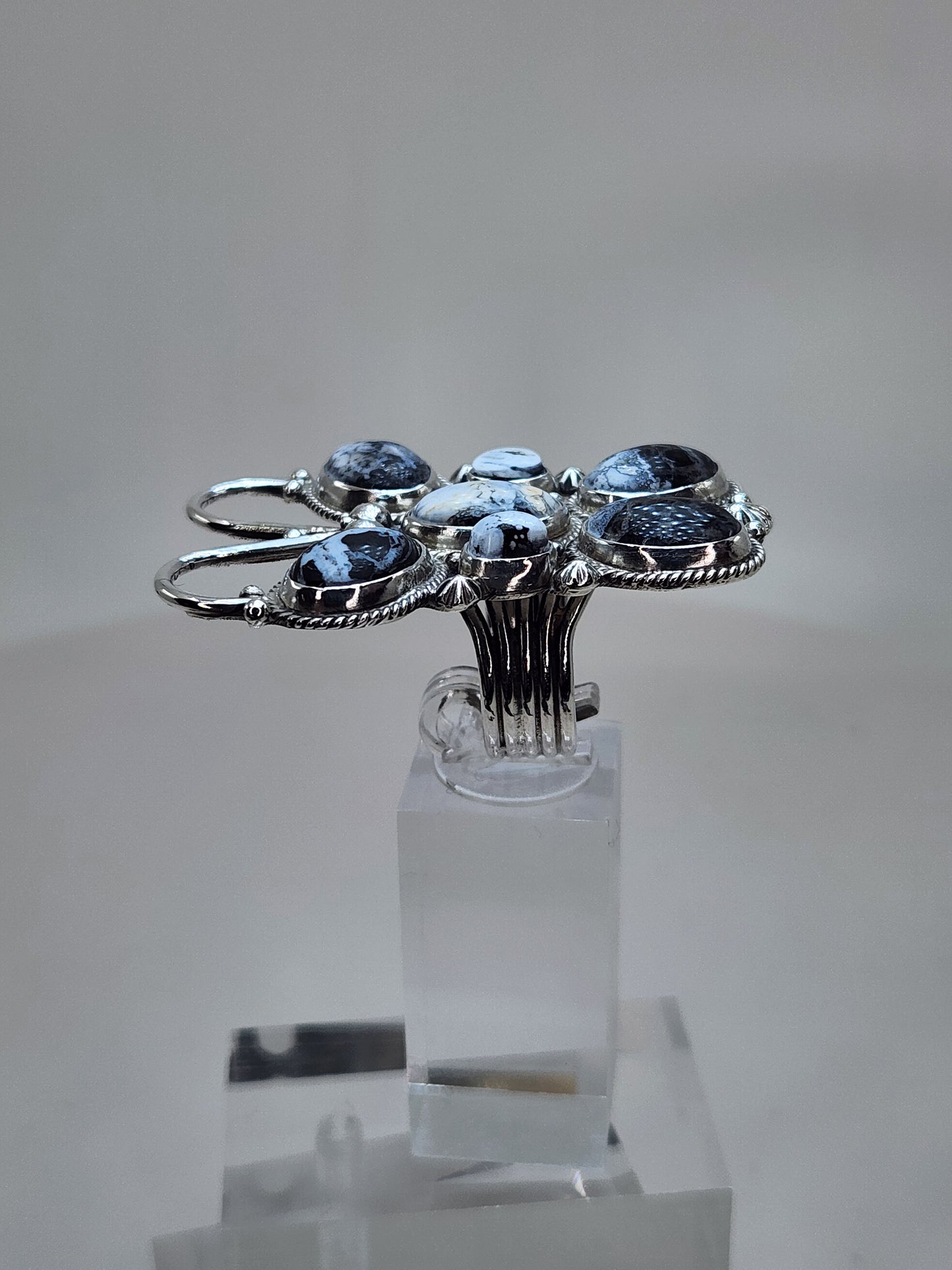 Desert Treasure: White Buffalo Butterfly Ring with black and white stone in Sterling Silver