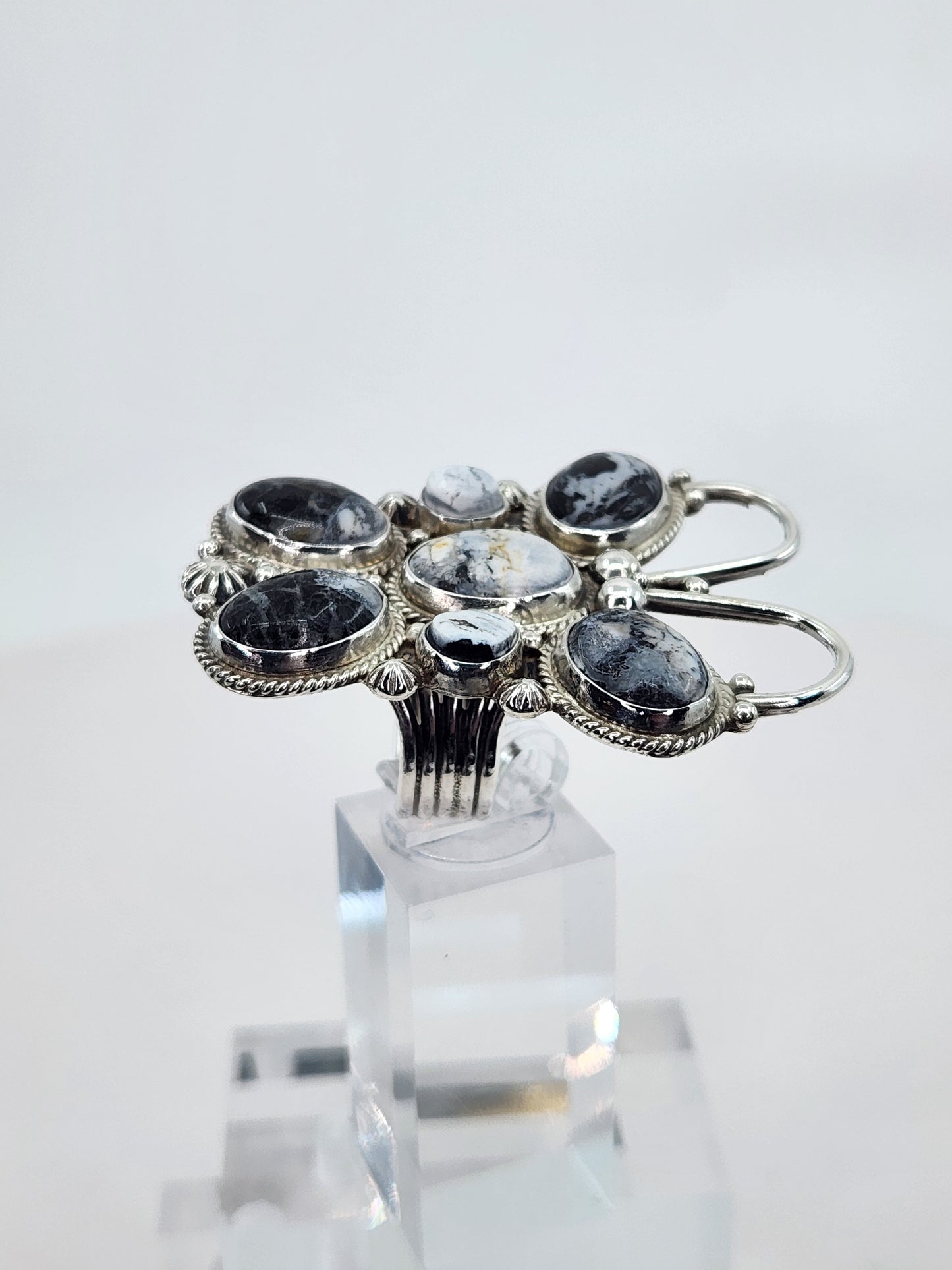 Desert Treasure: White Buffalo Butterfly Ring with black and white stone in Sterling Silver
