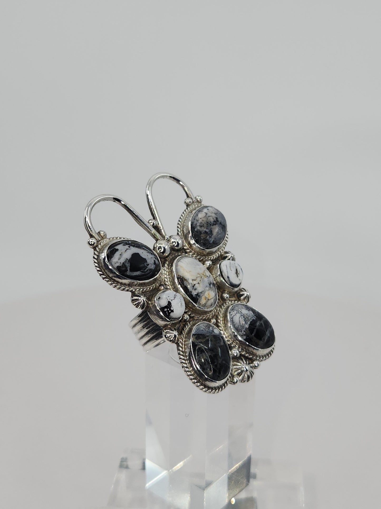 Desert Treasure: White Buffalo Butterfly Ring with black and white stone in Sterling Silver