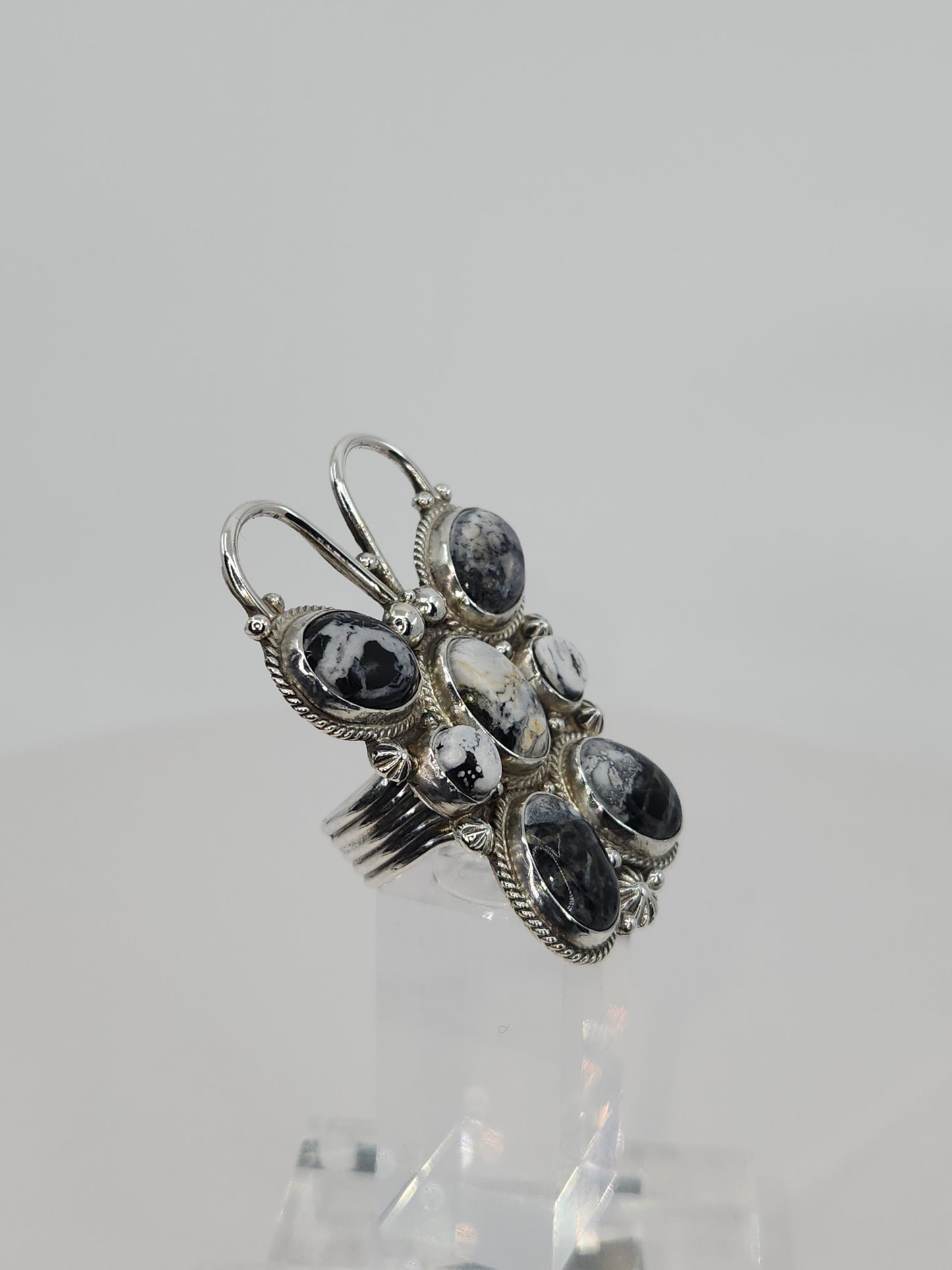 Desert Treasure: White Buffalo Butterfly Ring with black and white stone in Sterling Silver