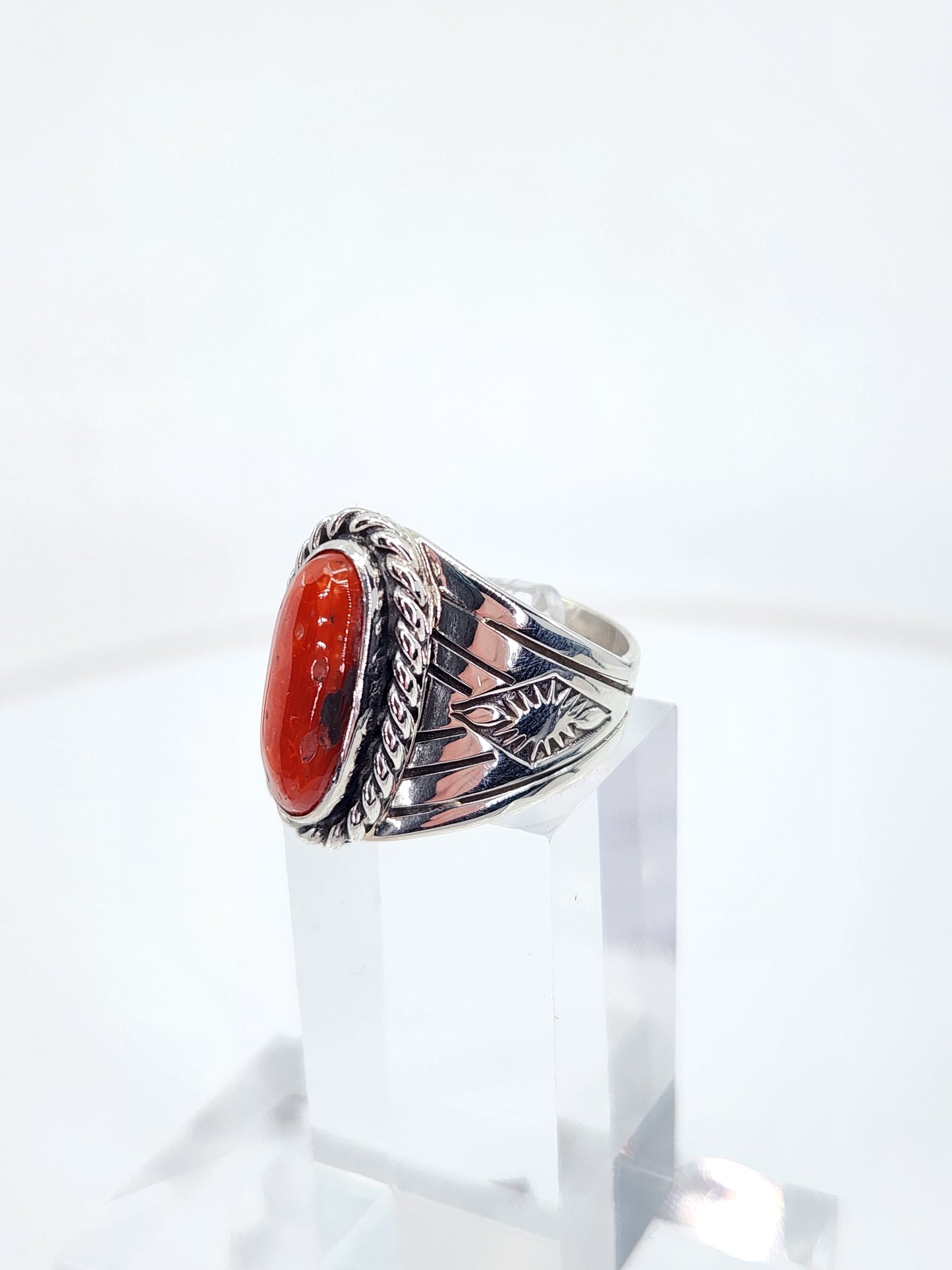 Desert Treasure: Red Coral Ring , set in Sterling Silver