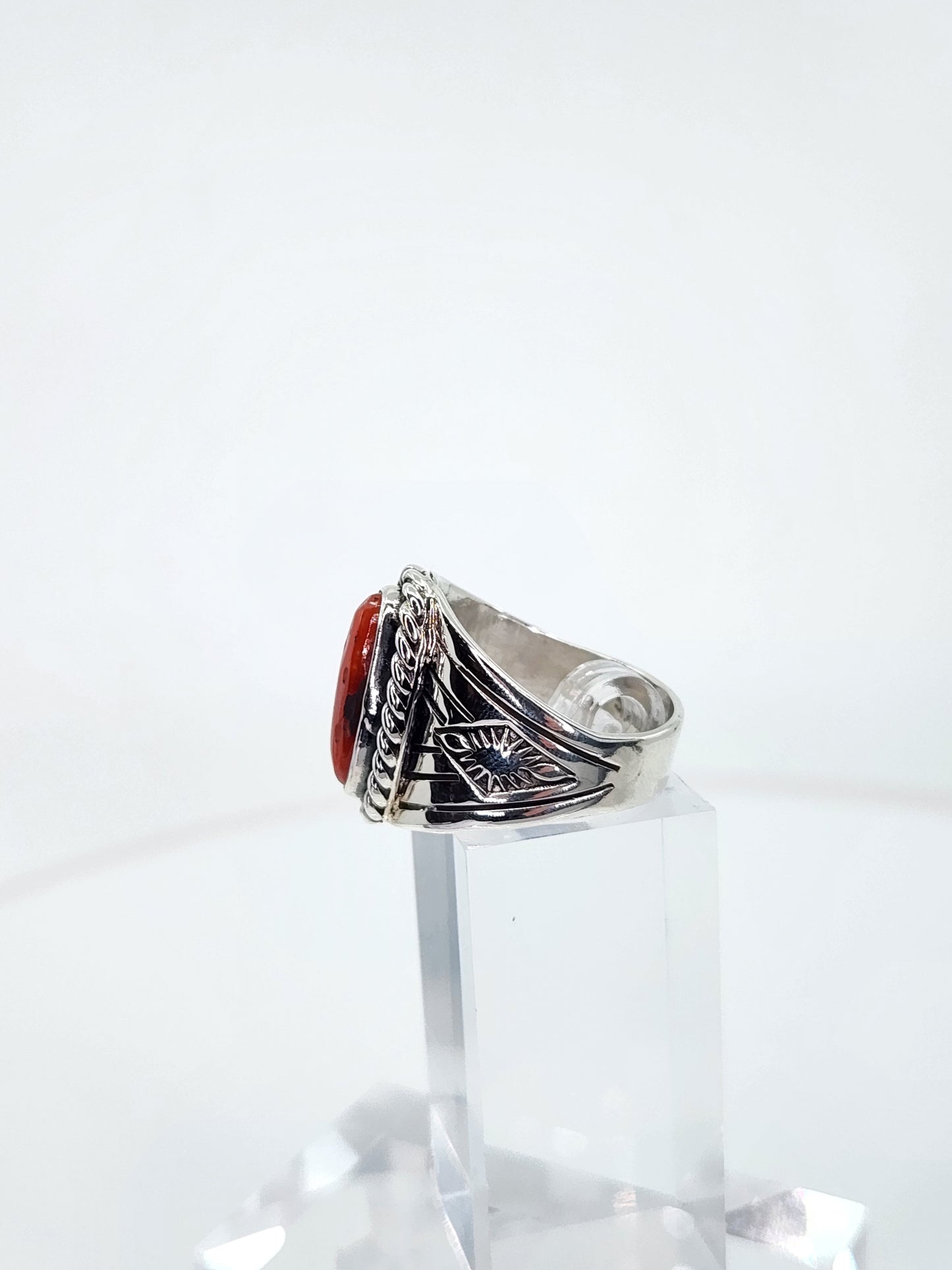 Desert Treasure: Red Coral Ring , set in Sterling Silver