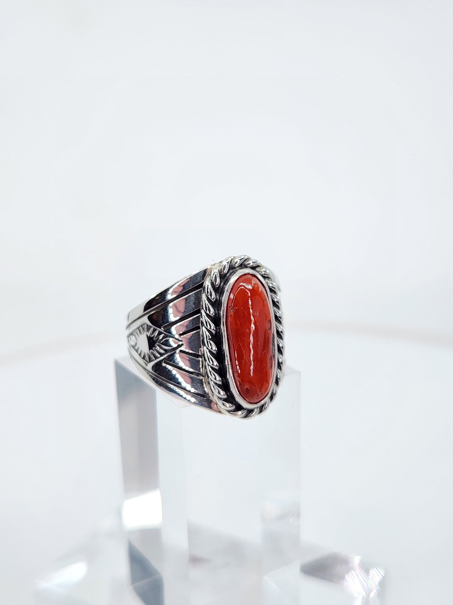Desert Treasure: Red Coral Ring , set in Sterling Silver