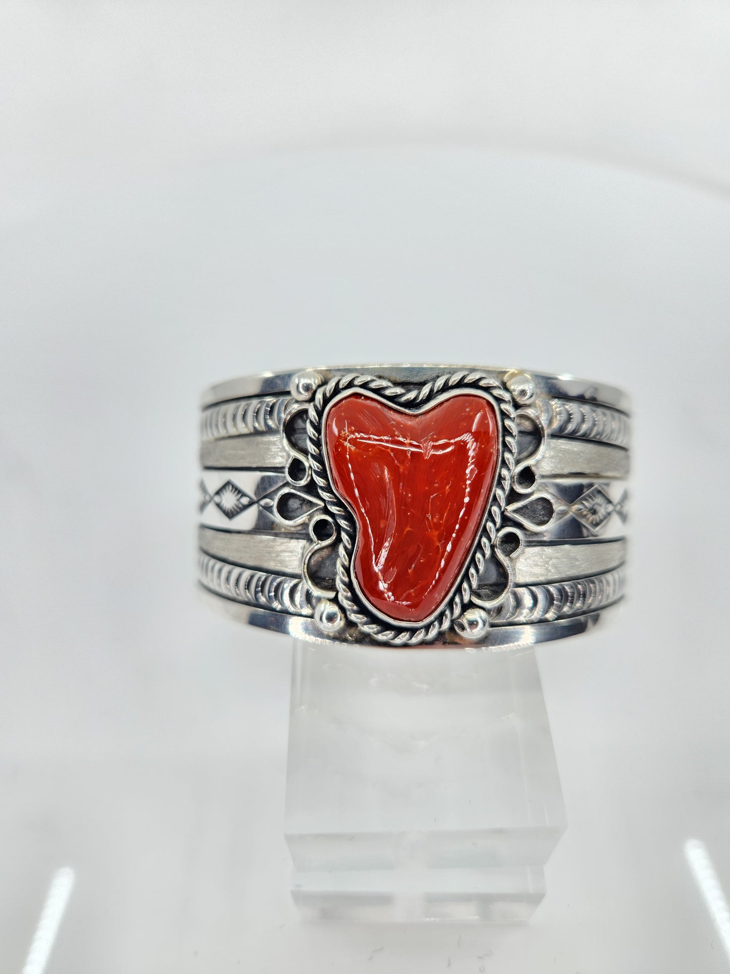 Desert Treasure: Red Coral Cuff, set in Sterling Silver