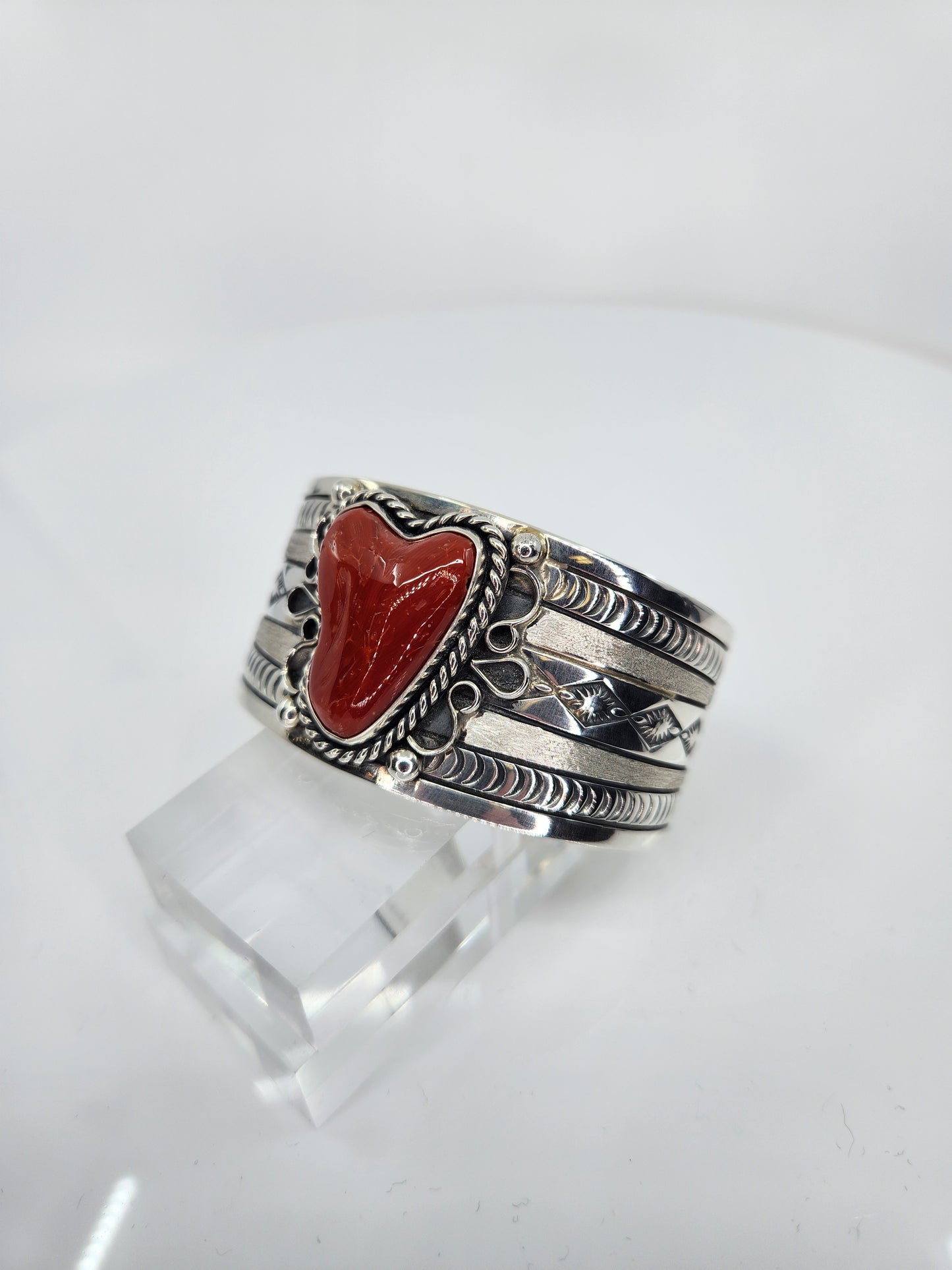 Desert Treasure: Red Coral Cuff, set in Sterling Silver