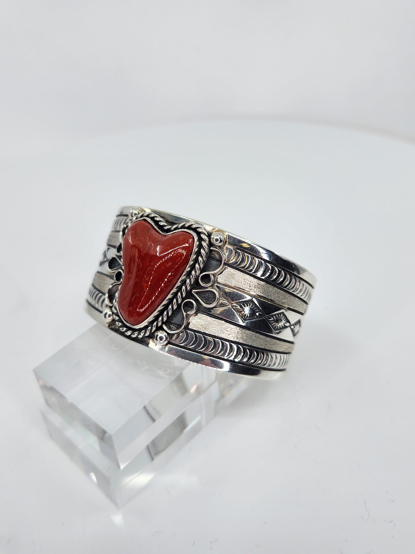 Desert Treasure: Red Coral Cuff, set in Sterling Silver