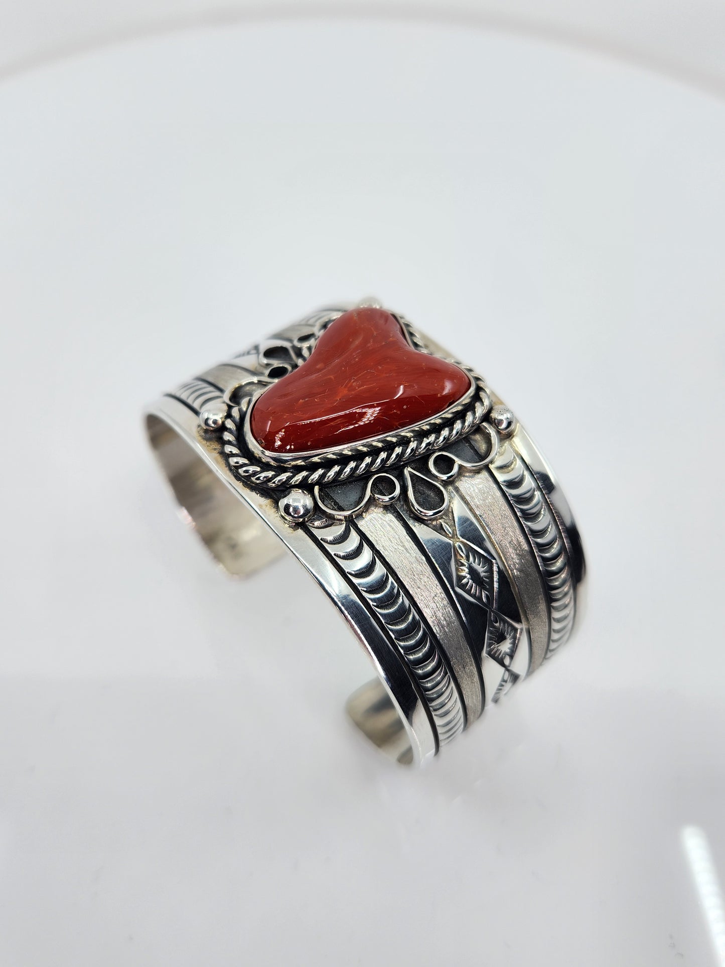 Desert Treasure: Red Coral Cuff, set in Sterling Silver