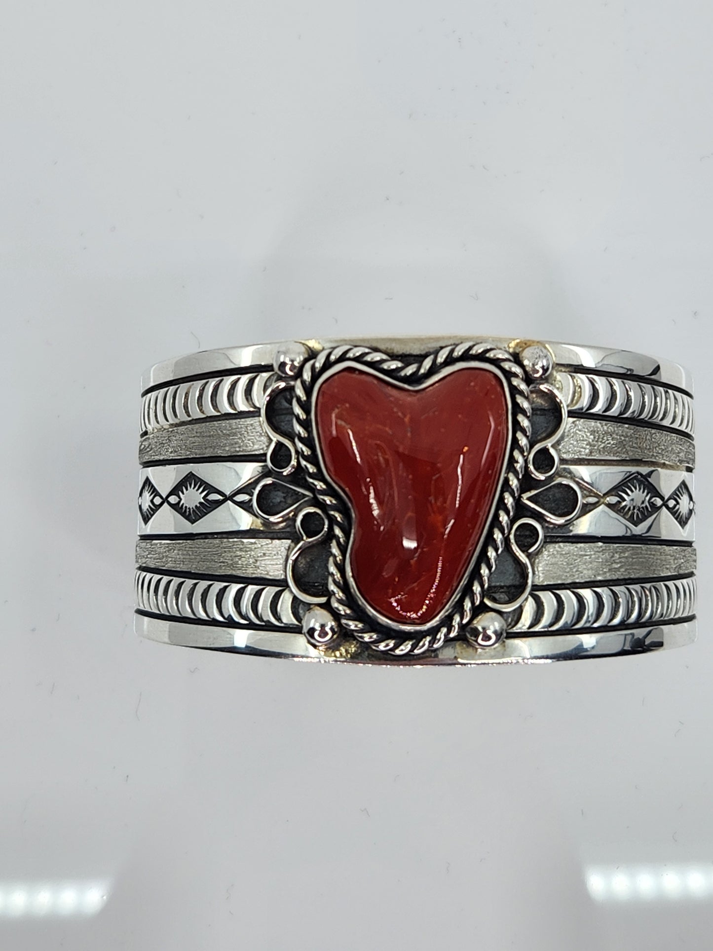 Desert Treasure: Red Coral Cuff, set in Sterling Silver