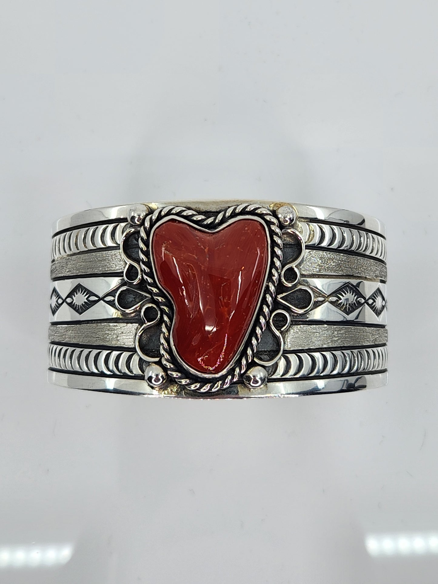 Desert Treasure: Red Coral Cuff, set in Sterling Silver