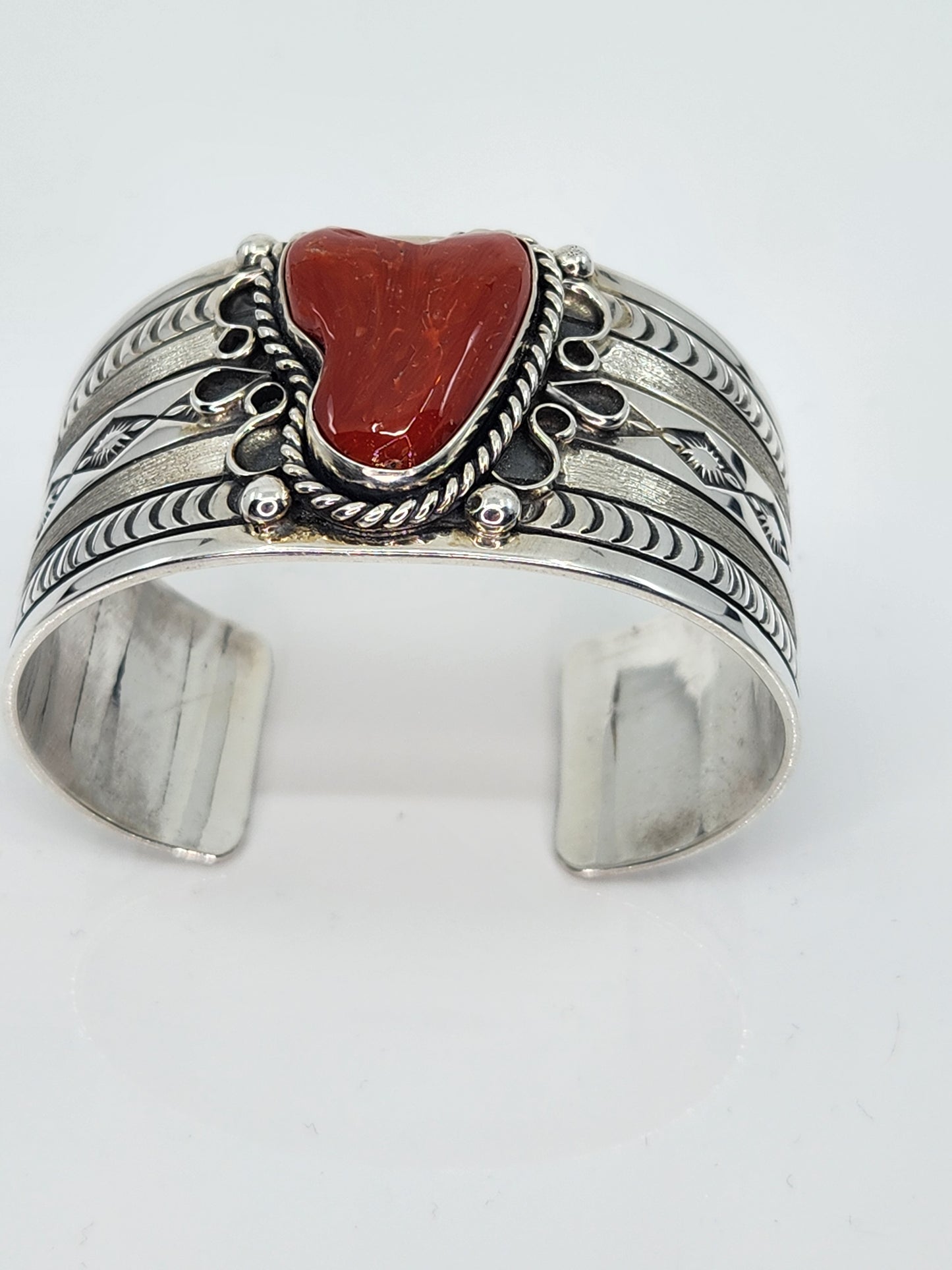 Desert Treasure: Red Coral Cuff, set in Sterling Silver