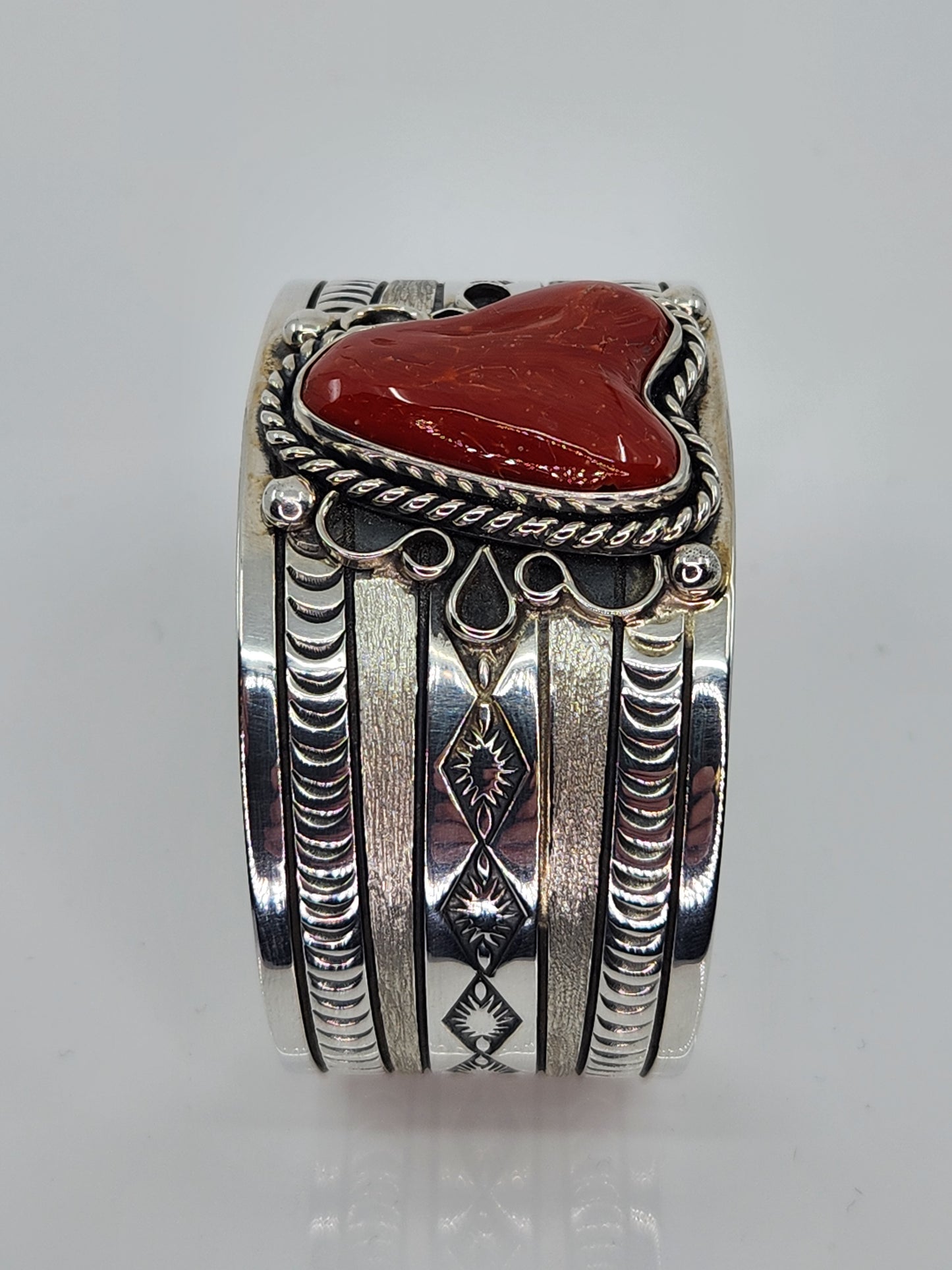Desert Treasure: Red Coral Cuff, set in Sterling Silver